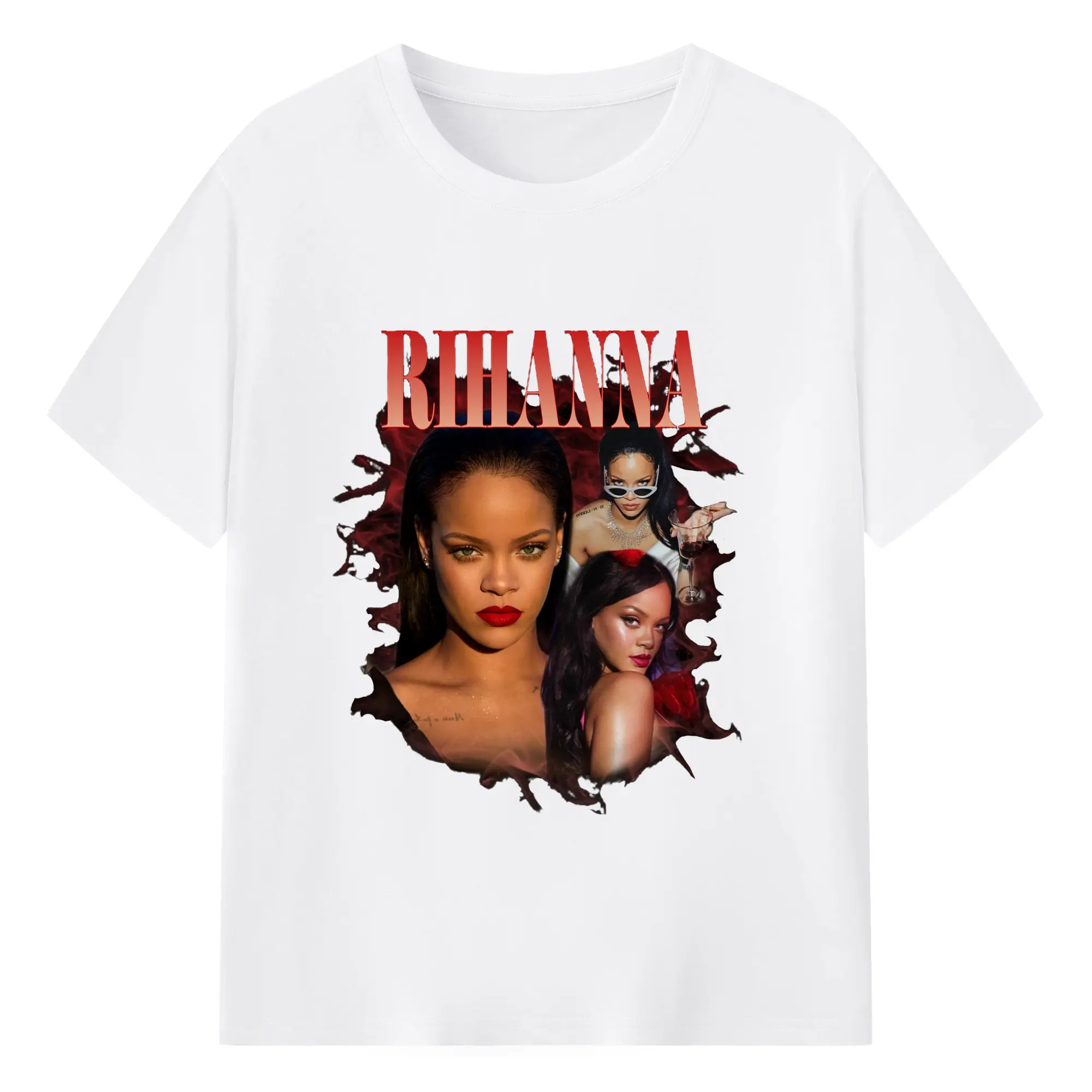 Rihanna-Inspired Pop Fashion Trend DIY - 180g Cotton T-Shirt With Front Heat Transfer Print – Soft, Lightweight, Fitted Design – Comfortable Casual Wear For Sports & Everyday Use