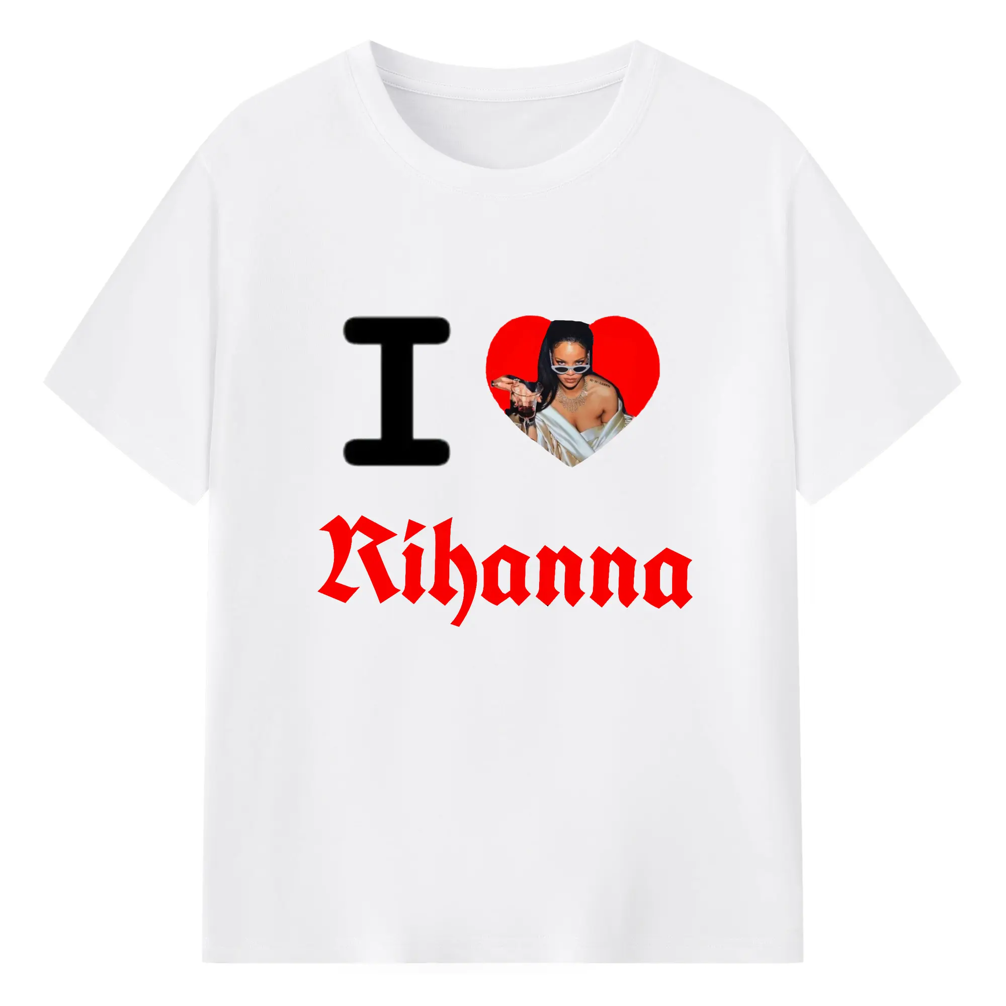 I Love Rihanna Heart Gothic DIY - 180g Cotton T-Shirt With Front Heat Transfer Print – Soft, Lightweight, Fitted Design – Comfortable Casual Wear For Sports & Everyday Use