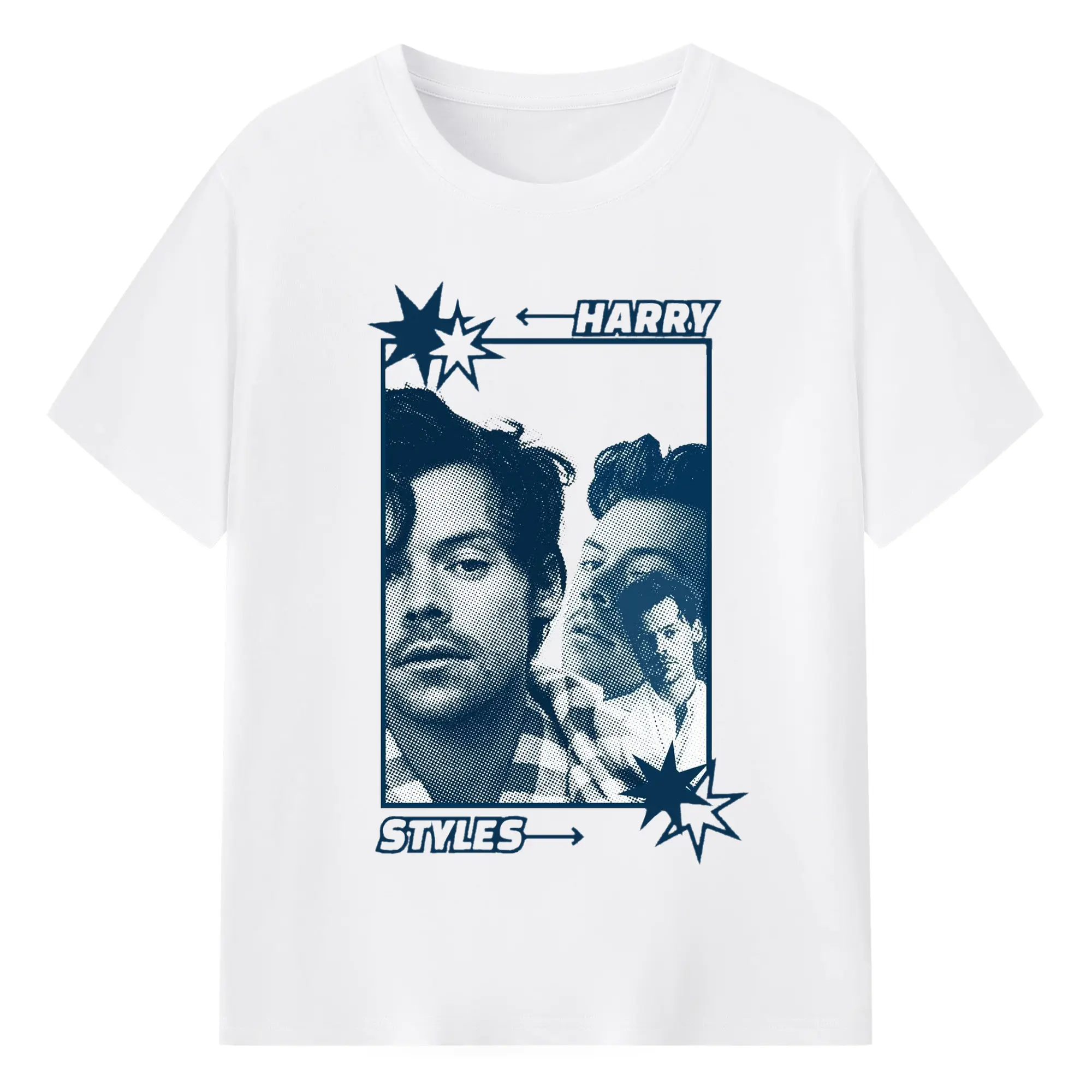 Harry Styles Blue And White Tones Pop Art DIY - 180g Cotton T-Shirt With Front Heat Transfer Print – Soft, Lightweight, Fitted Design – Comfortable Casual Wear For Sports & Everyday Use