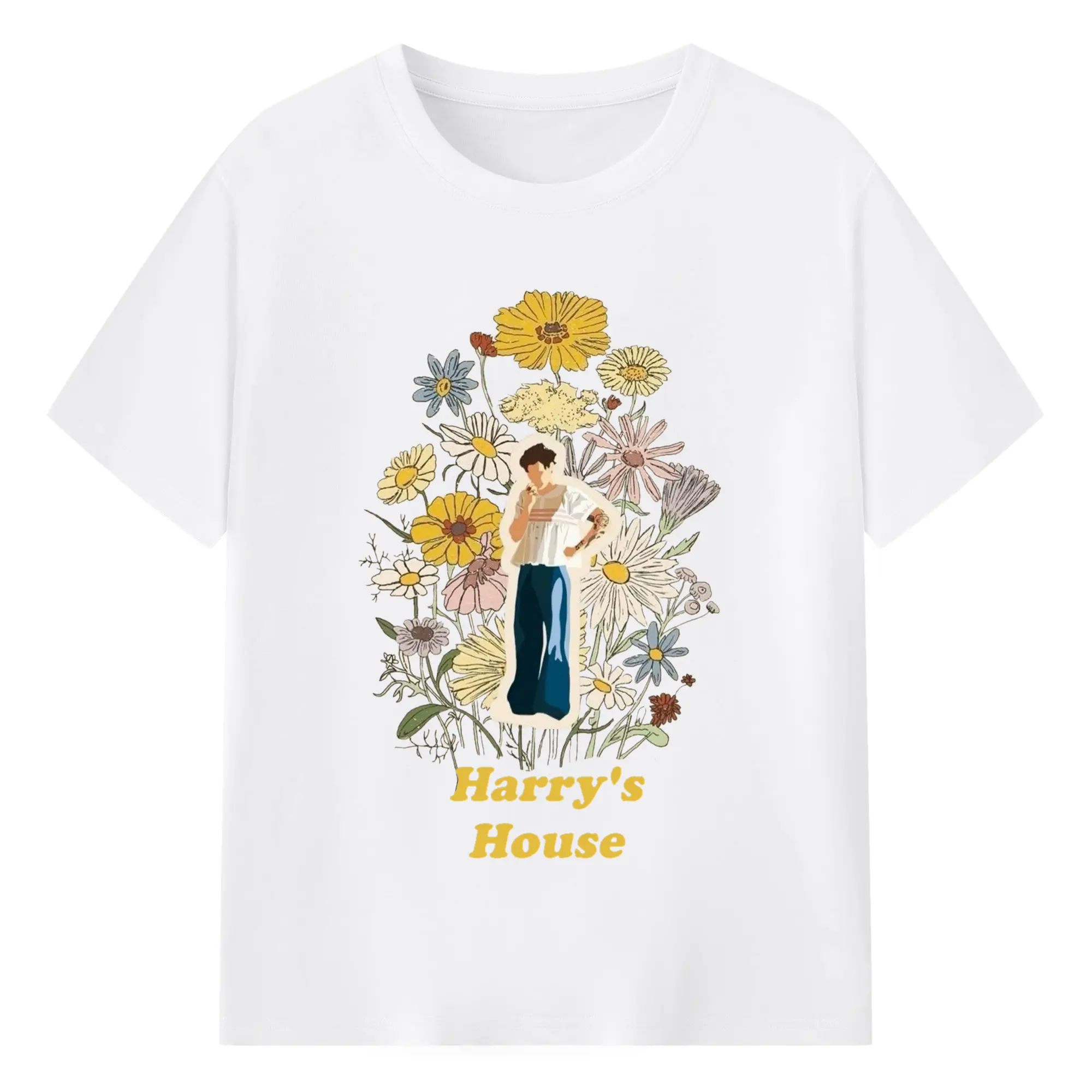 Harry Styles Harry's House Retro Floral DIY - 180g Cotton T-Shirt With Front Heat Transfer Print – Soft, Lightweight, Fitted Design – Comfortable Casual Wear For Sports & Everyday Use
