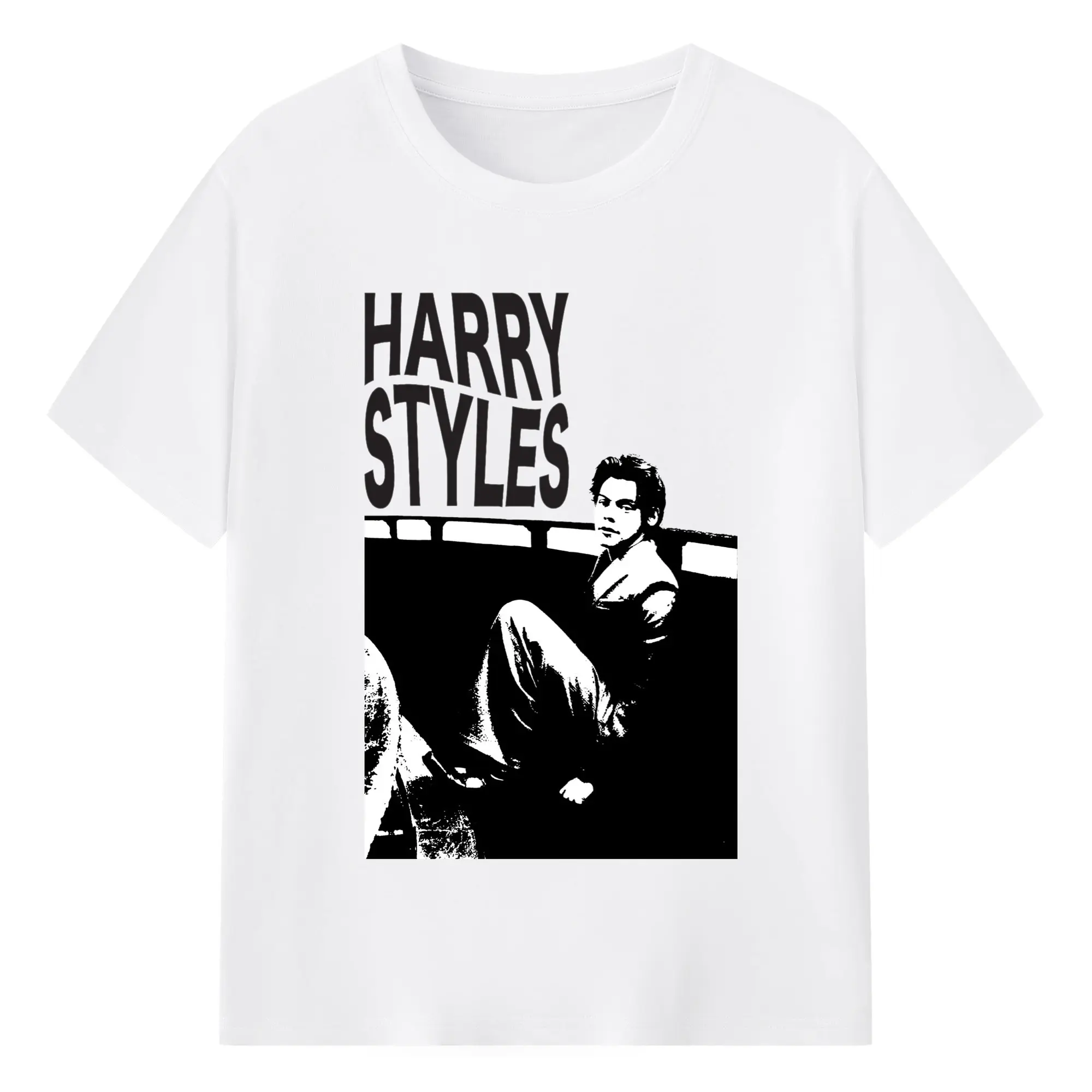 Harry Styles Black And White Retro Art Style DIY - 180g Cotton T-Shirt With Front Heat Transfer Print – Soft, Lightweight, Fitted Design – Comfortable Casual Wear For Sports & Everyday Use