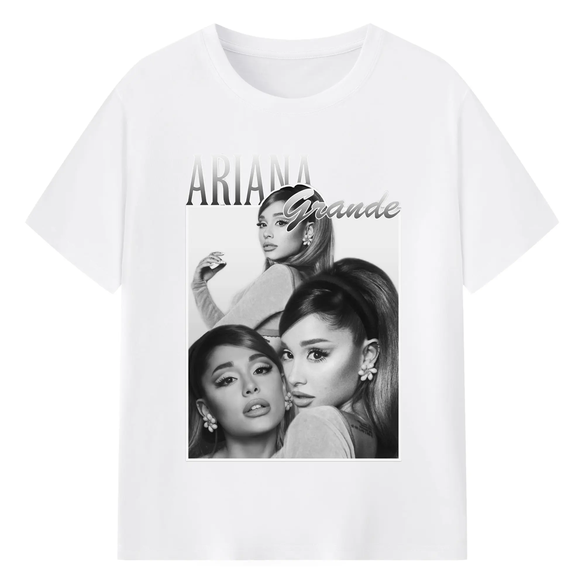 Ariana Grande Pop Music Collage DIY - 180g Cotton T-Shirt With Front Heat Transfer Print – Soft, Lightweight, Fitted Design – Comfortable Casual Wear For Sports & Everyday Use