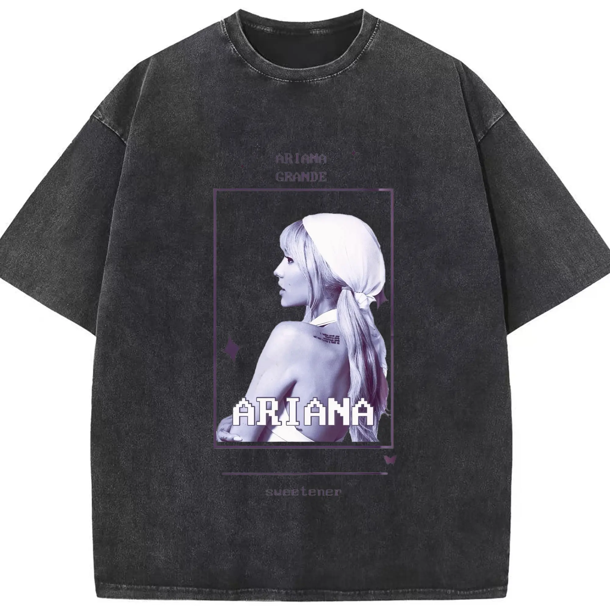 Ariana Grande《Sweetener》Album Limited DIY - Washed Vintage Look 230g Cotton Oversized T-Shirt With Front Heat Transfer Print – Soft, Lightweight, Stylish Fit – Comfortable Casual Wear For Sports & Everyday Use