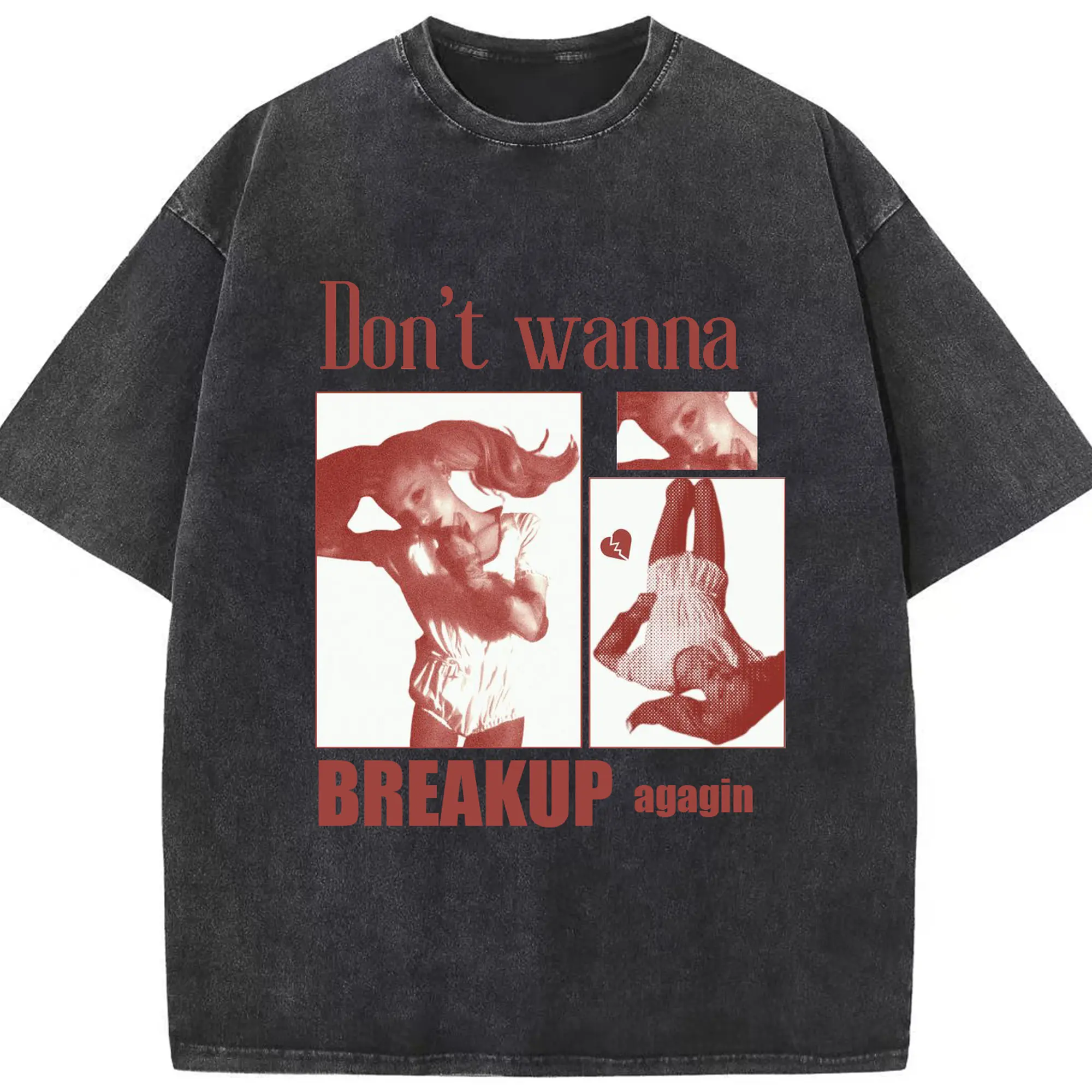 Ariana Grande“Don’t Wanna Breakup” DIY - Washed Vintage Look 230g Cotton Oversized T-Shirt With Front Heat Transfer Print – Soft, Lightweight, Stylish Fit – Comfortable Casual Wear For Sports & Everyday Use
