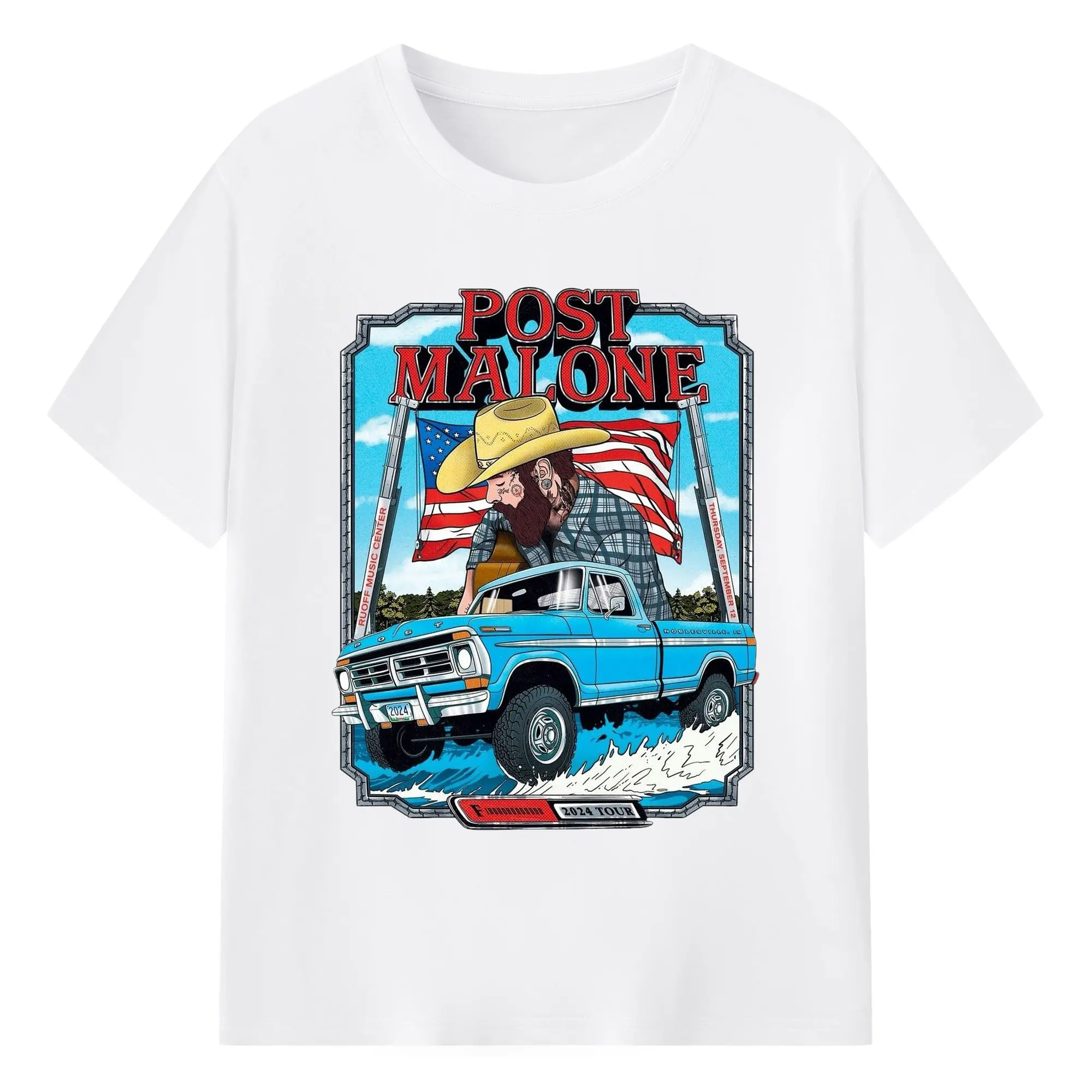 Post Malone 2024 Tour Retro Cartoon DIY - 180g Cotton T-Shirt With Front Heat Transfer Print – Soft, Lightweight, Fitted Design – Comfortable Casual Wear For Sports & Everyday Use