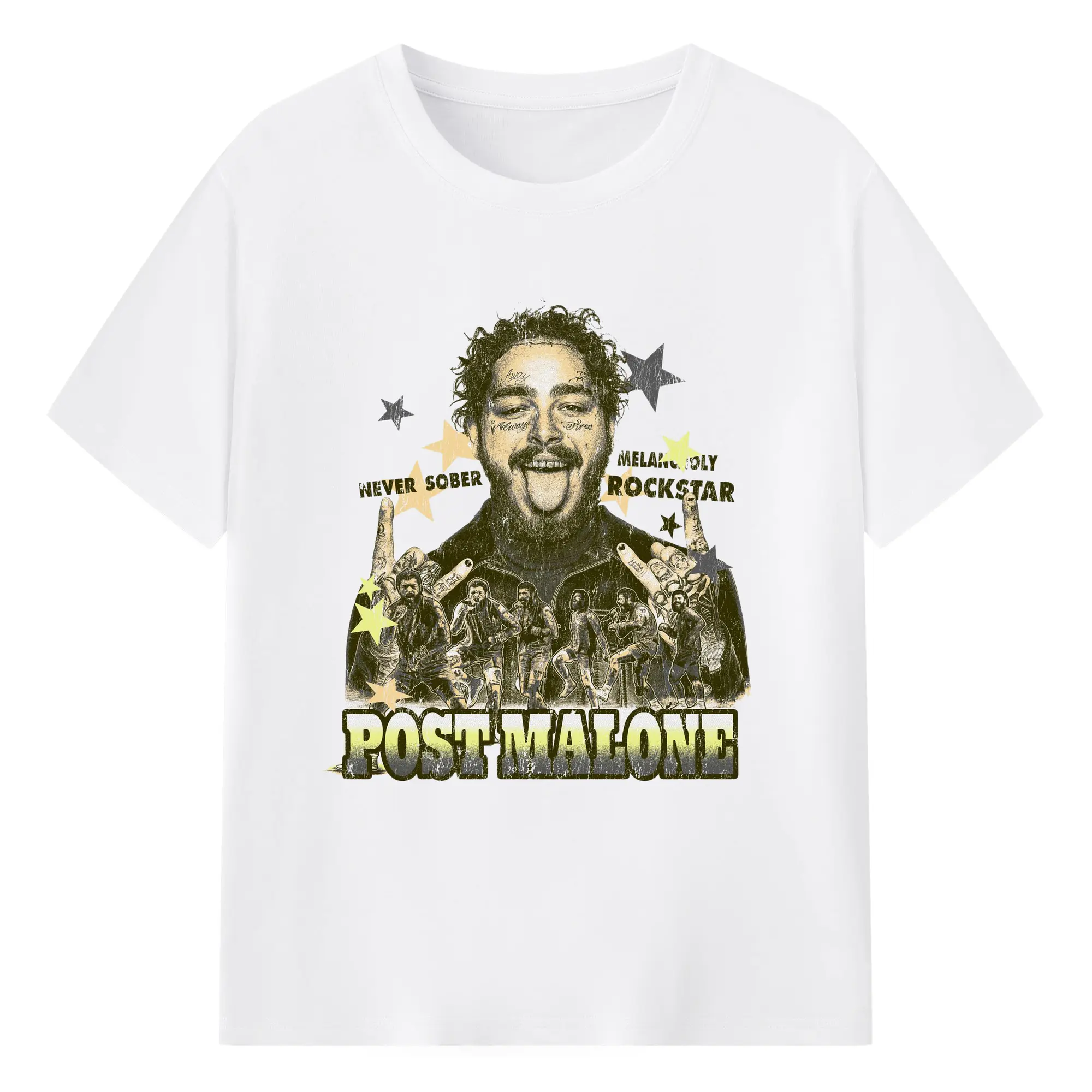 Post Malone Retro Rockstar DIY - 180g Cotton T-Shirt With Front Heat Transfer Print – Soft, Lightweight, Fitted Design – Comfortable Casual Wear For Sports & Everyday Use