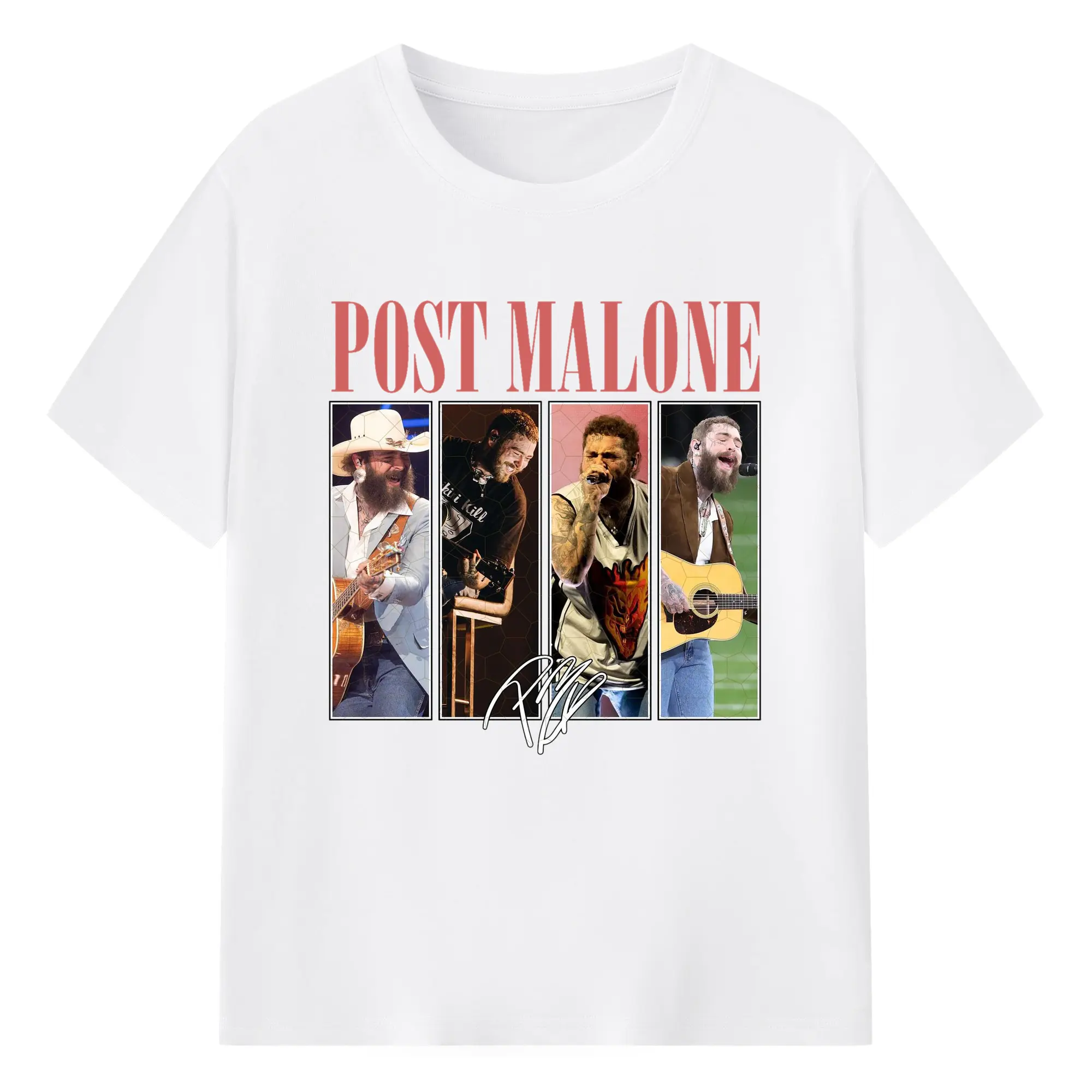 Post Malone Vintage Collage DIY - 180g Cotton T-Shirt With Front Heat Transfer Print – Soft, Lightweight, Fitted Design – Comfortable Casual Wear For Sports & Everyday Use
