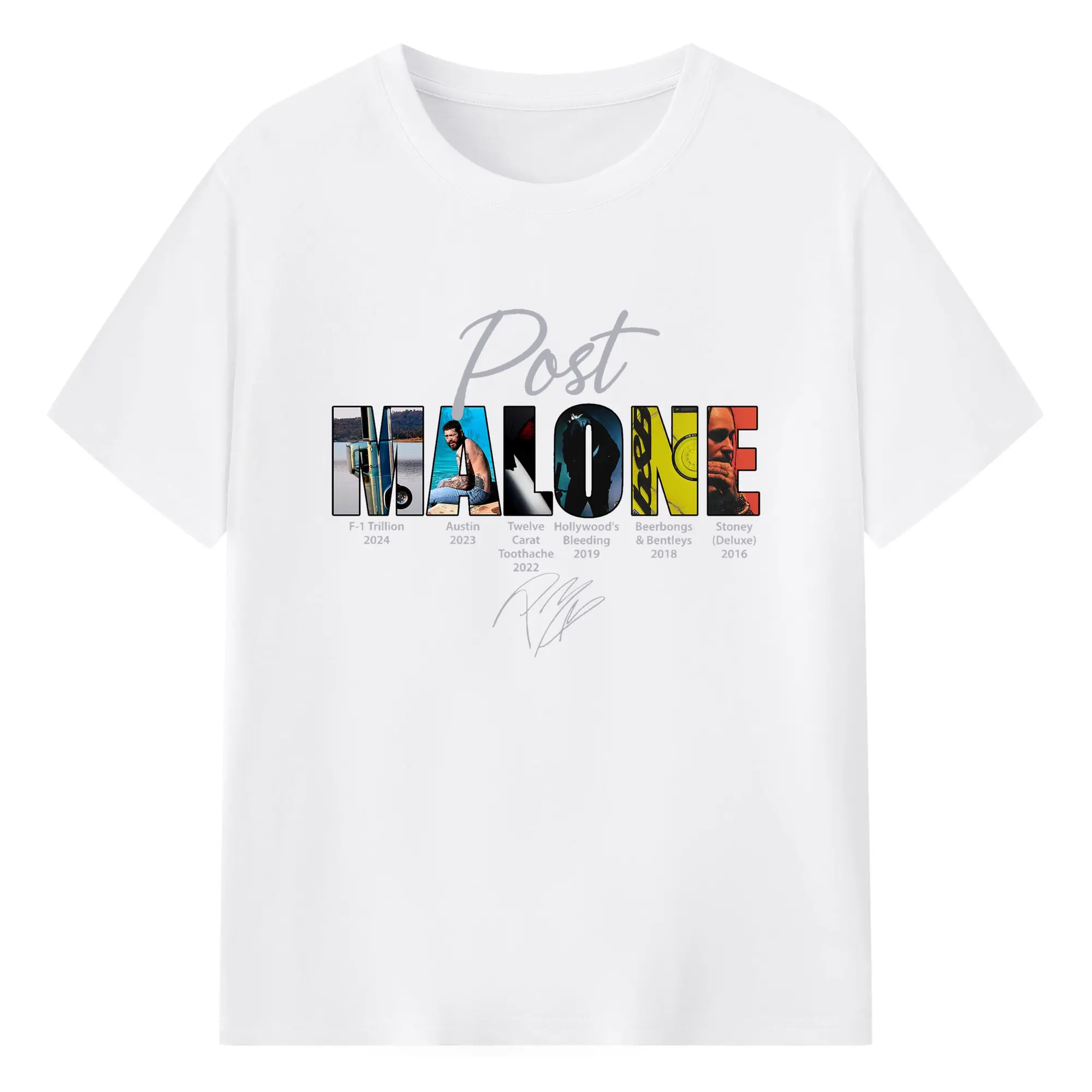 Post Malone Music Career Collage DIY - 180g Cotton T-Shirt With Front Heat Transfer Print – Soft, Lightweight, Fitted Design – Comfortable Casual Wear For Sports & Everyday Use