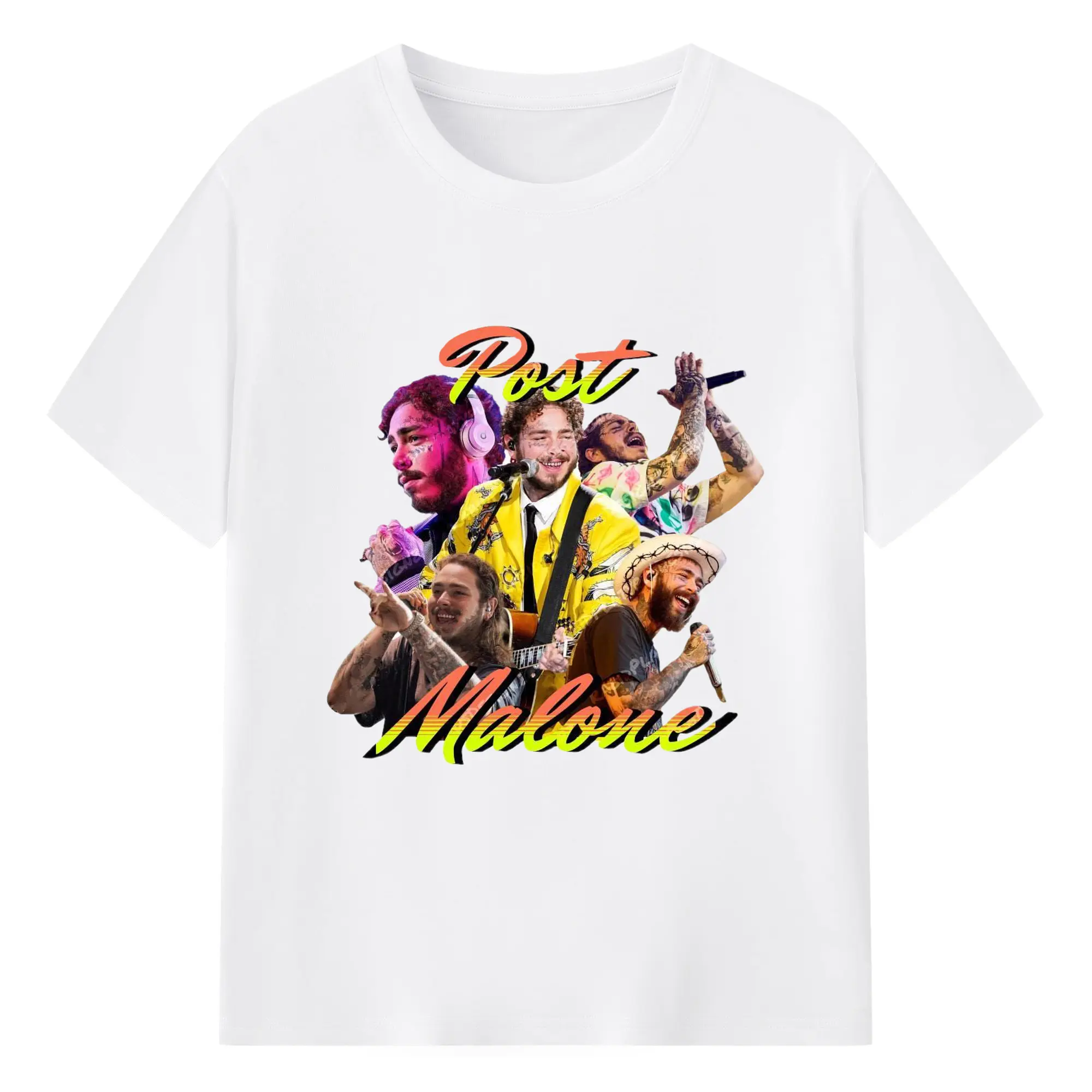 Post Malone Colorful Collage DIY - 180g Cotton T-Shirt With Front Heat Transfer Print – Soft, Lightweight, Fitted Design – Comfortable Casual Wear For Sports & Everyday Use