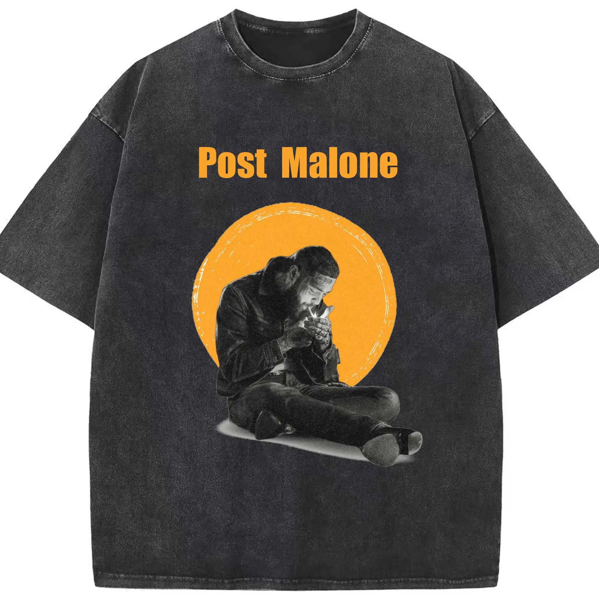 Post Malone Retro Art DIY - Washed Vintage Look 230g Cotton Oversized T-Shirt With Front Heat Transfer Print – Soft, Lightweight, Stylish Fit – Comfortable Casual Wear For Sports & Everyday Use