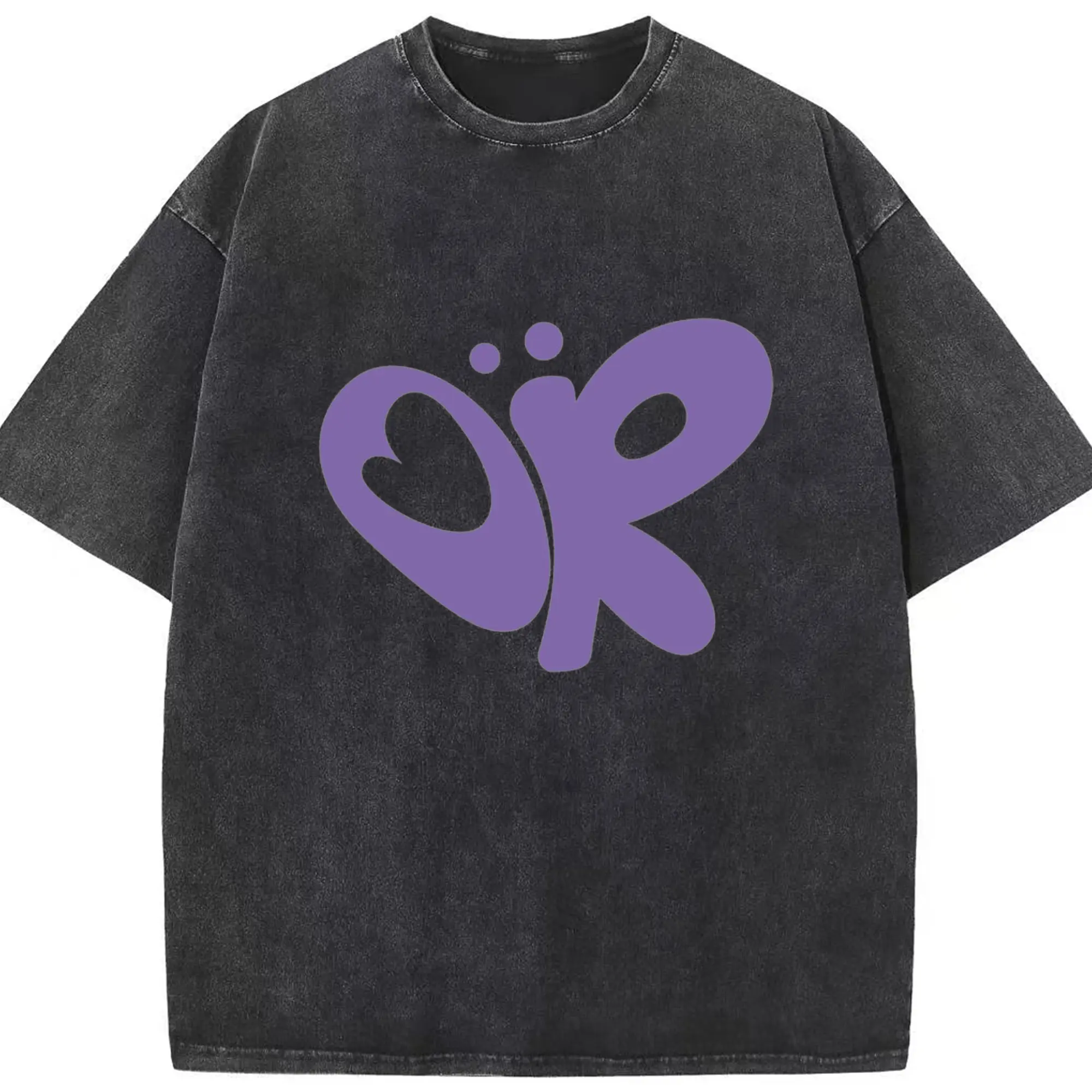 Olivia Rodrigo Purple Butterfly Logo DIY - Washed Vintage Look 230g Cotton Oversized T-Shirt With Front Heat Transfer Print – Soft, Lightweight, Stylish Fit – Comfortable Casual Wear For Sports & Everyday Use