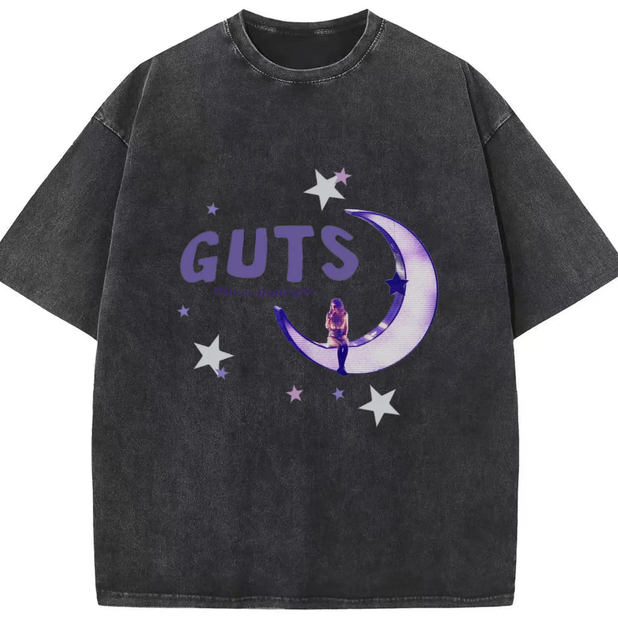 Olivia Rodrigo Guts Dreamy DIY - Washed Vintage Look 230g Cotton Oversized T-Shirt With Front Heat Transfer Print – Soft, Lightweight, Stylish Fit – Comfortable Casual Wear For Sports & Everyday Use