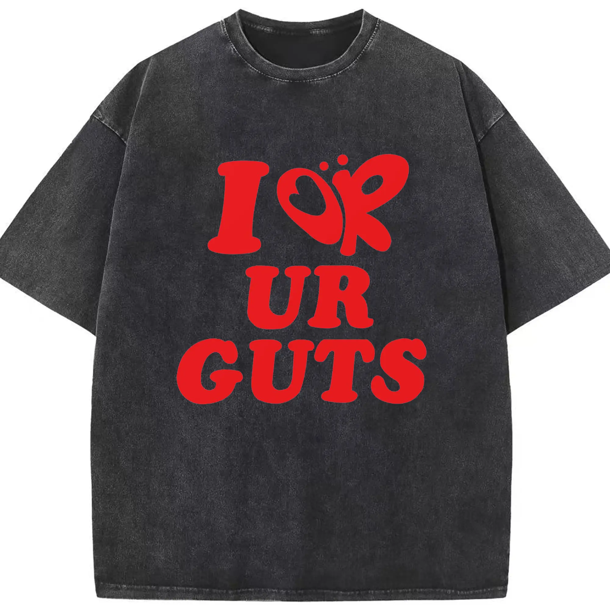 Olivia Rodrigo “I ❤️ UR GUTS” DIY - Washed Vintage Look 230g Cotton Oversized T-Shirt With Front Heat Transfer Print – Soft, Lightweight, Stylish Fit – Comfortable Casual Wear For Sports & Everyday Use