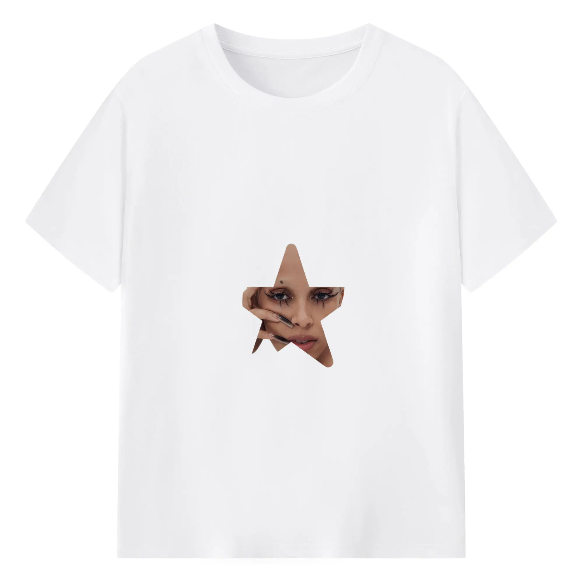 Doja Cat Artistic Star-Shaped DIY - 180g Cotton T-Shirt With Front Heat Transfer Print – Soft, Lightweight, Fitted Design – Comfortable Casual Wear For Sports & Everyday Use