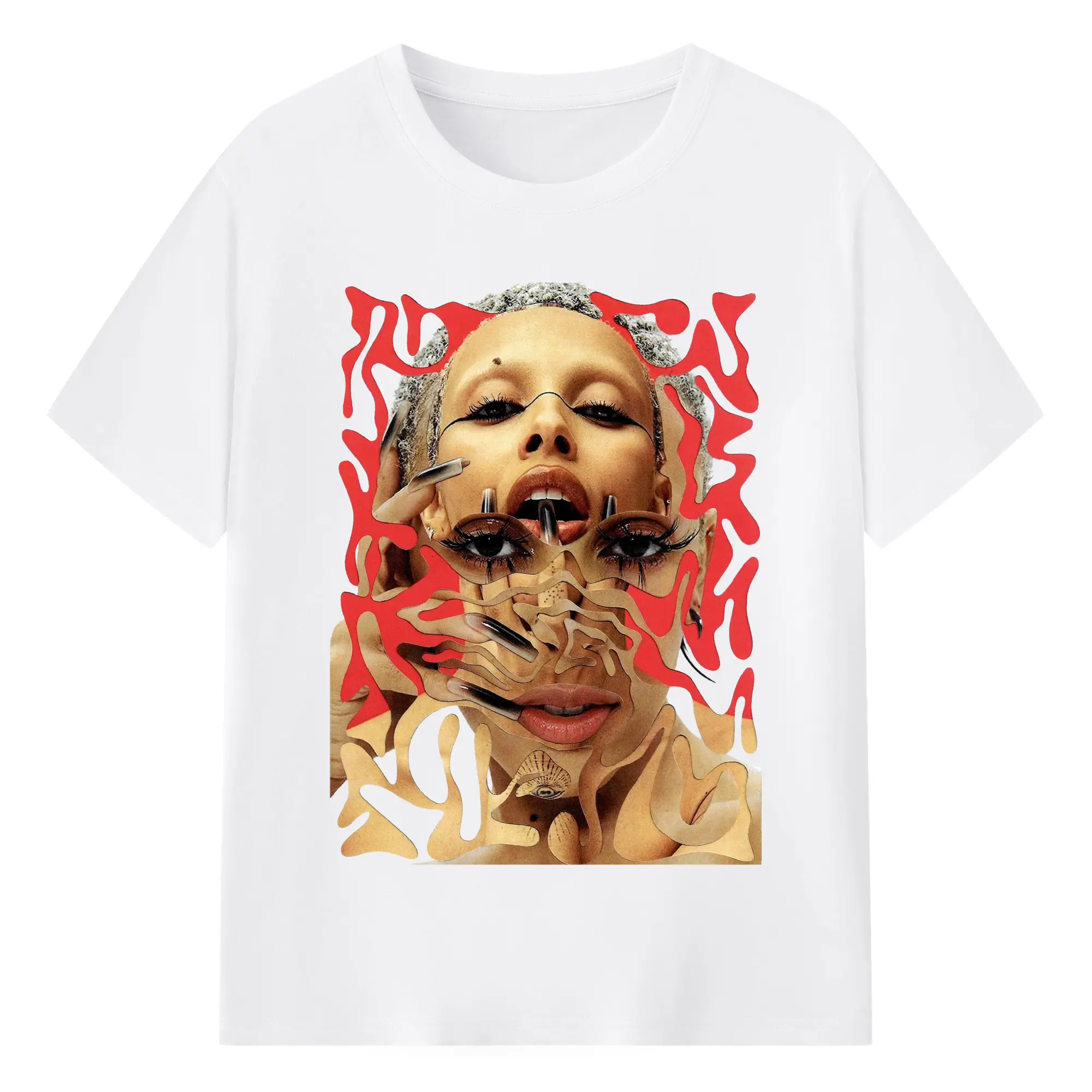 Doja Cat Avant-Garde Surreal Art DIY - 180g Cotton T-Shirt With Front Heat Transfer Print – Soft, Lightweight, Fitted Design – Comfortable Casual Wear For Sports & Everyday Use