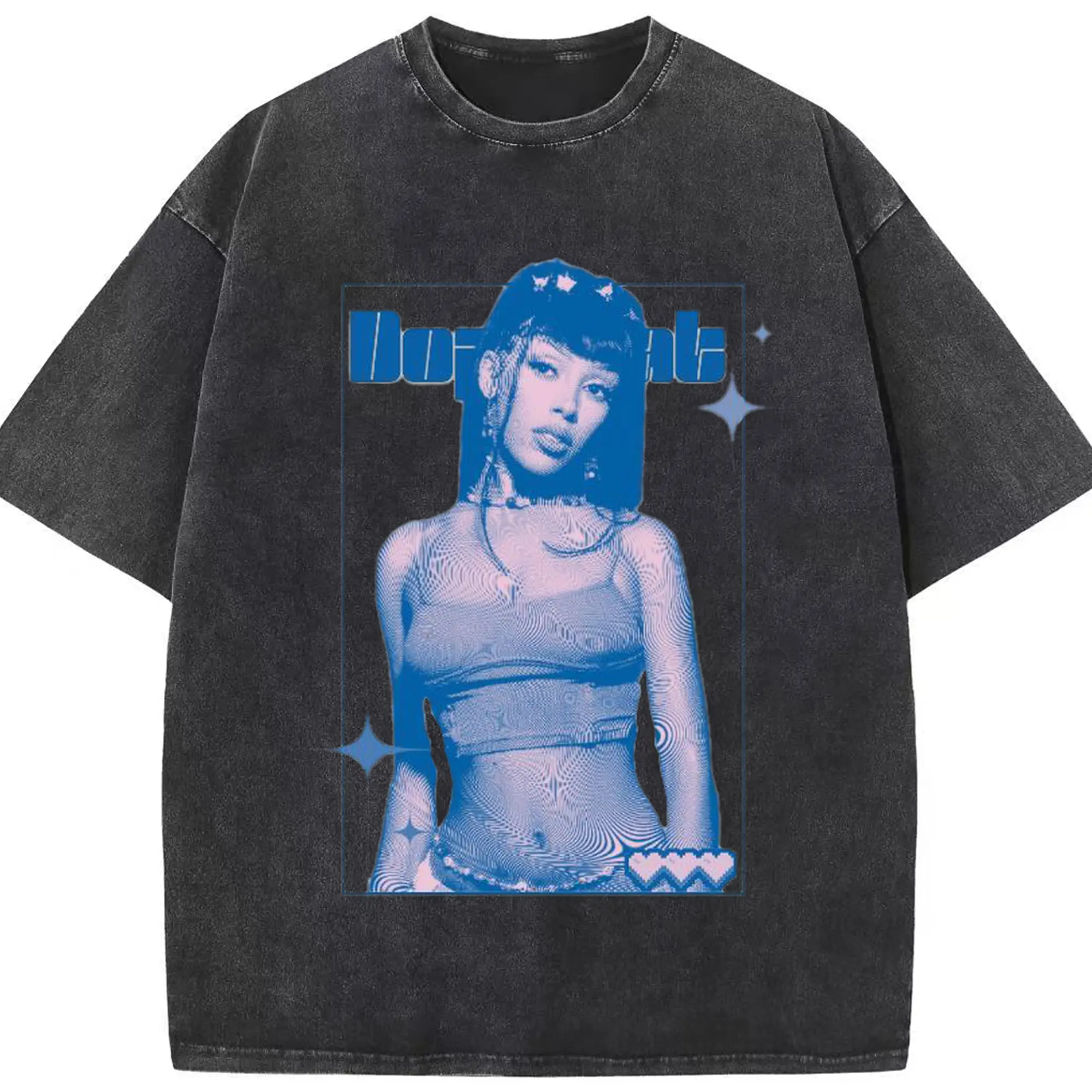 Y2K Artistic Doja Cat Inspired DIY - Washed Vintage Look 230g Cotton Oversized T-Shirt With Front Heat Transfer Print – Soft, Lightweight, Stylish Fit – Comfortable Casual Wear For Sports & Everyday Use