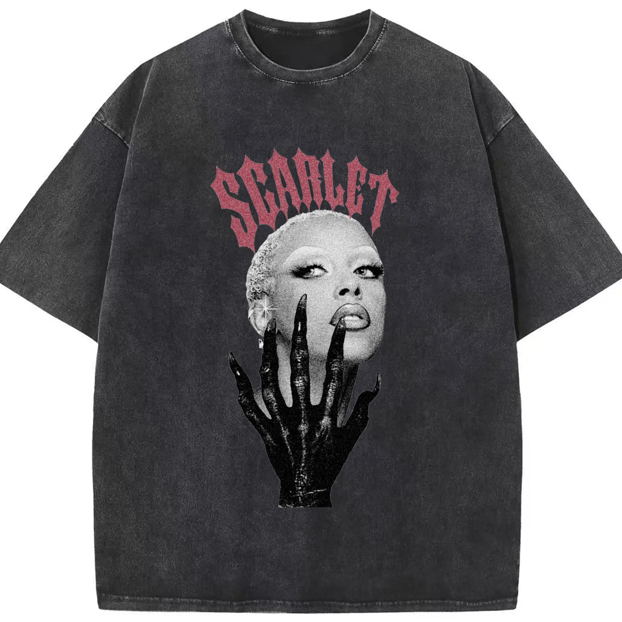 Doja Cat Dark Gothic Style DIY - Washed Vintage Look 230g Cotton Oversized T-Shirt With Front Heat Transfer Print – Soft, Lightweight, Stylish Fit – Comfortable Casual Wear For Sports & Everyday Use