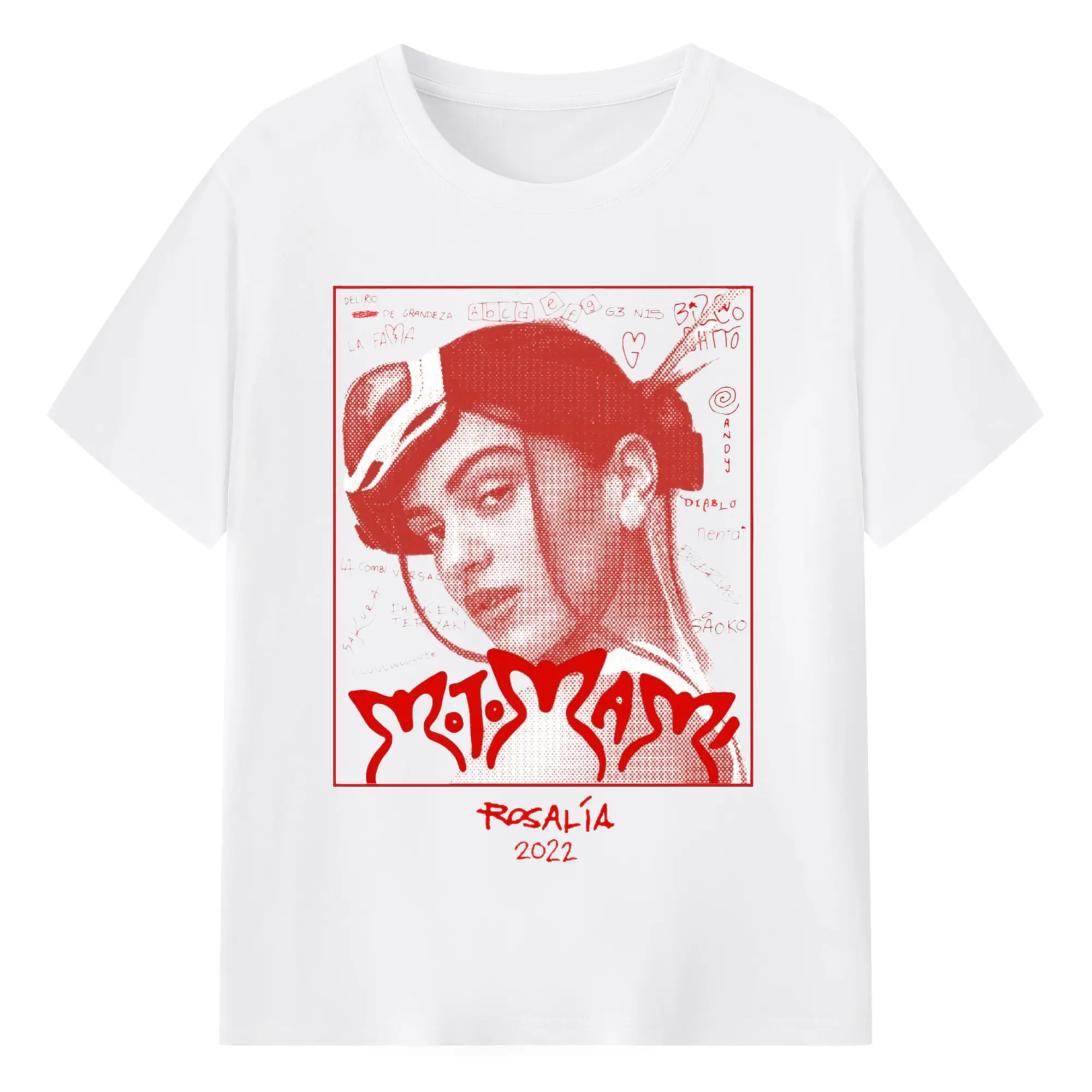 Rosalía 2022 Red Art Hand-Drawn DIY - 180g Cotton T-Shirt With Front Heat Transfer Print – Soft, Lightweight, Fitted Design – Comfortable Casual Wear For Sports & Everyday Use
