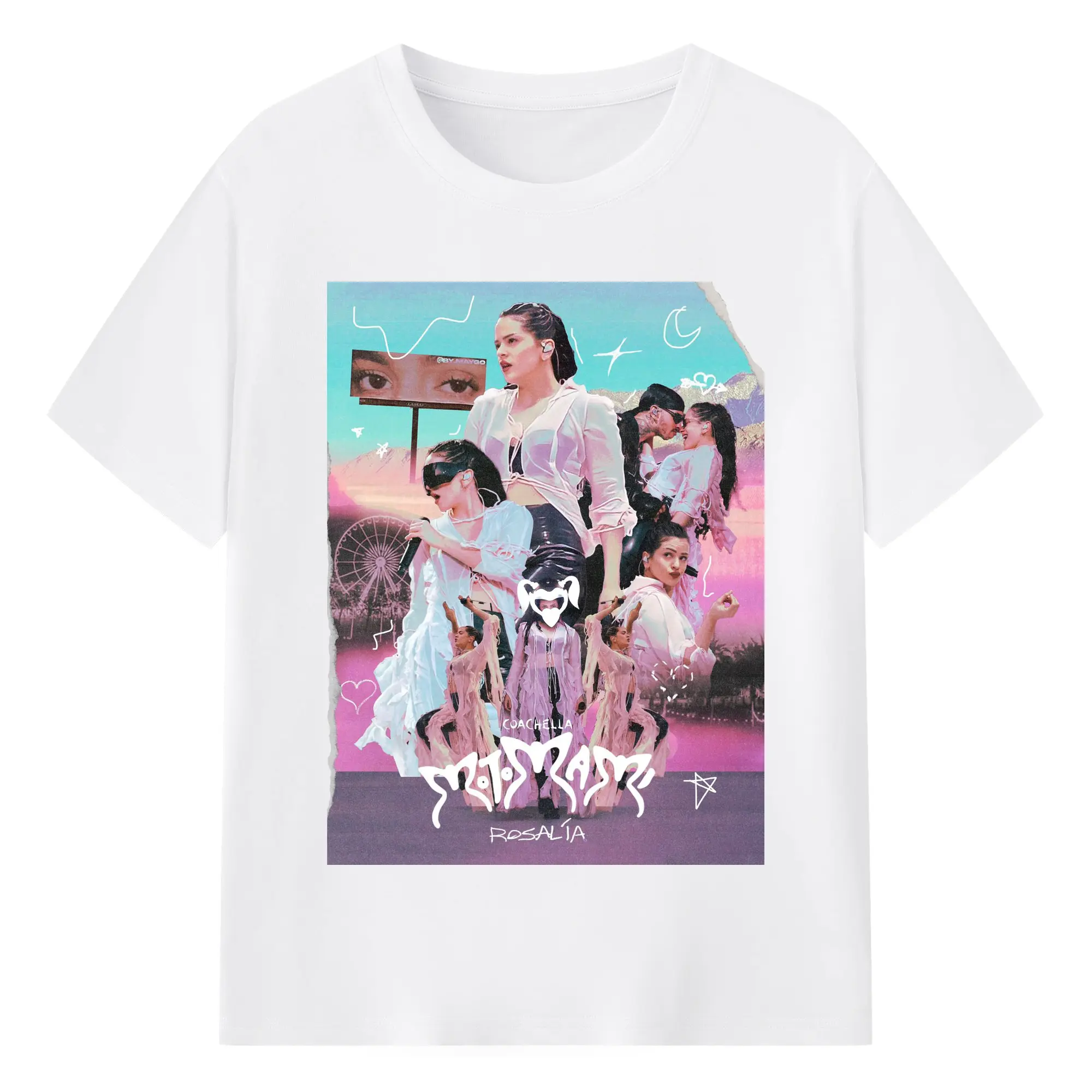 Rosalía-Inspired Coachella Festival Trend DIY - 180g Cotton T-Shirt With Front Heat Transfer Print – Soft, Lightweight, Fitted Design – Comfortable Casual Wear For Sports & Everyday Use