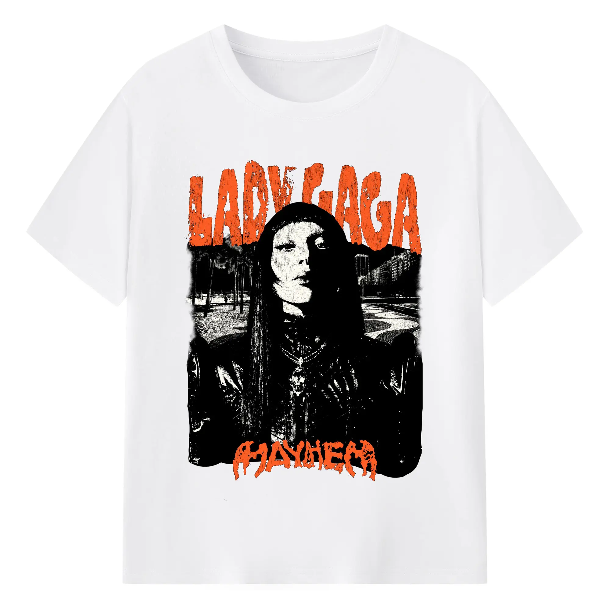 Lady Gaga“MAYHEM” Avant-Garde DIY - 180g Cotton T-Shirt With Front Heat Transfer Print – Soft, Lightweight, Fitted Design – Comfortable Casual Wear For Sports & Everyday Use