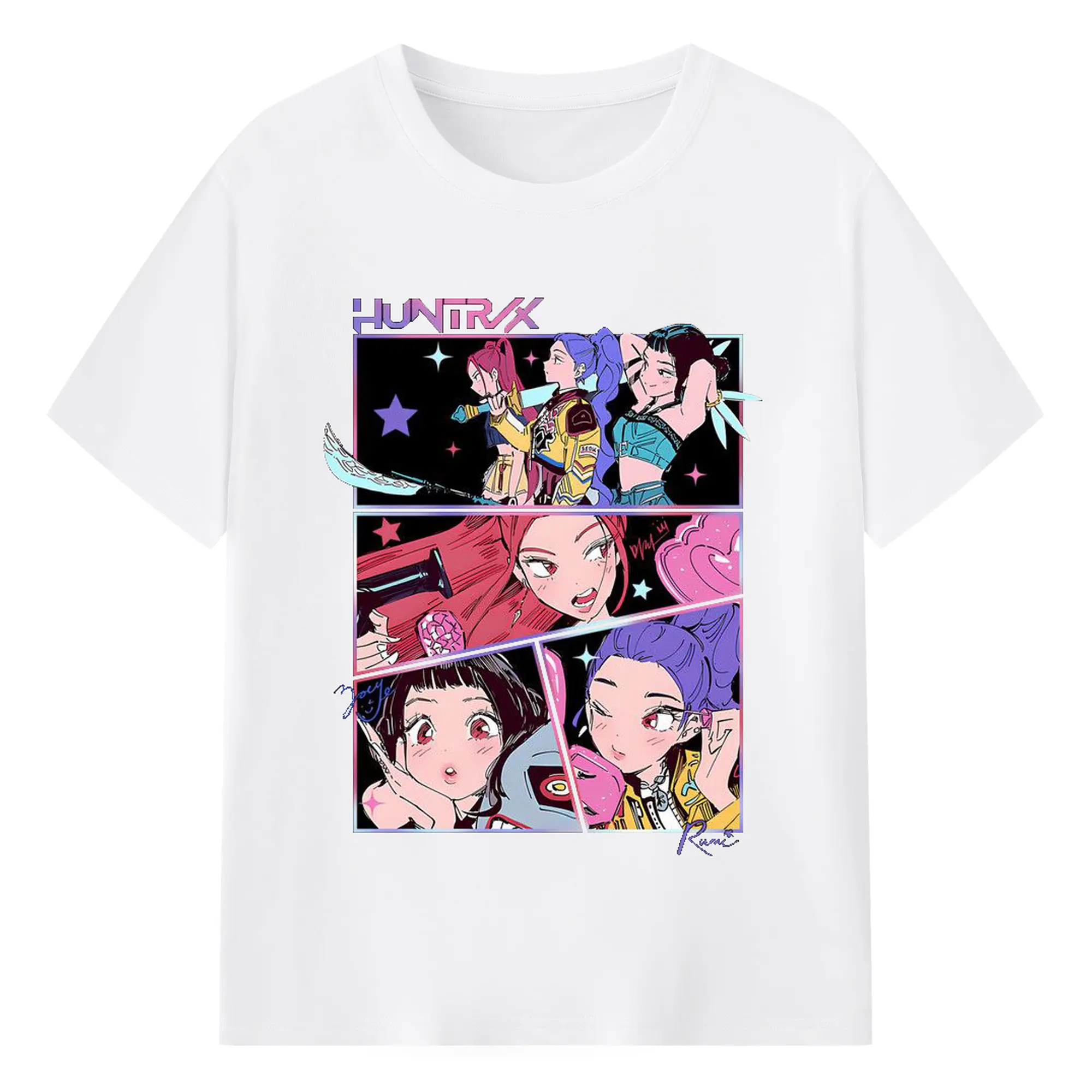 K-POP Trendy Anime Girl Group Manga-Style DIY Shirt - 180g Cotton T-Shirt With Front Heat Transfer Print – Soft, Lightweight, Fitted Design – Comfortable Casual Wear For Sports & Everyday Use