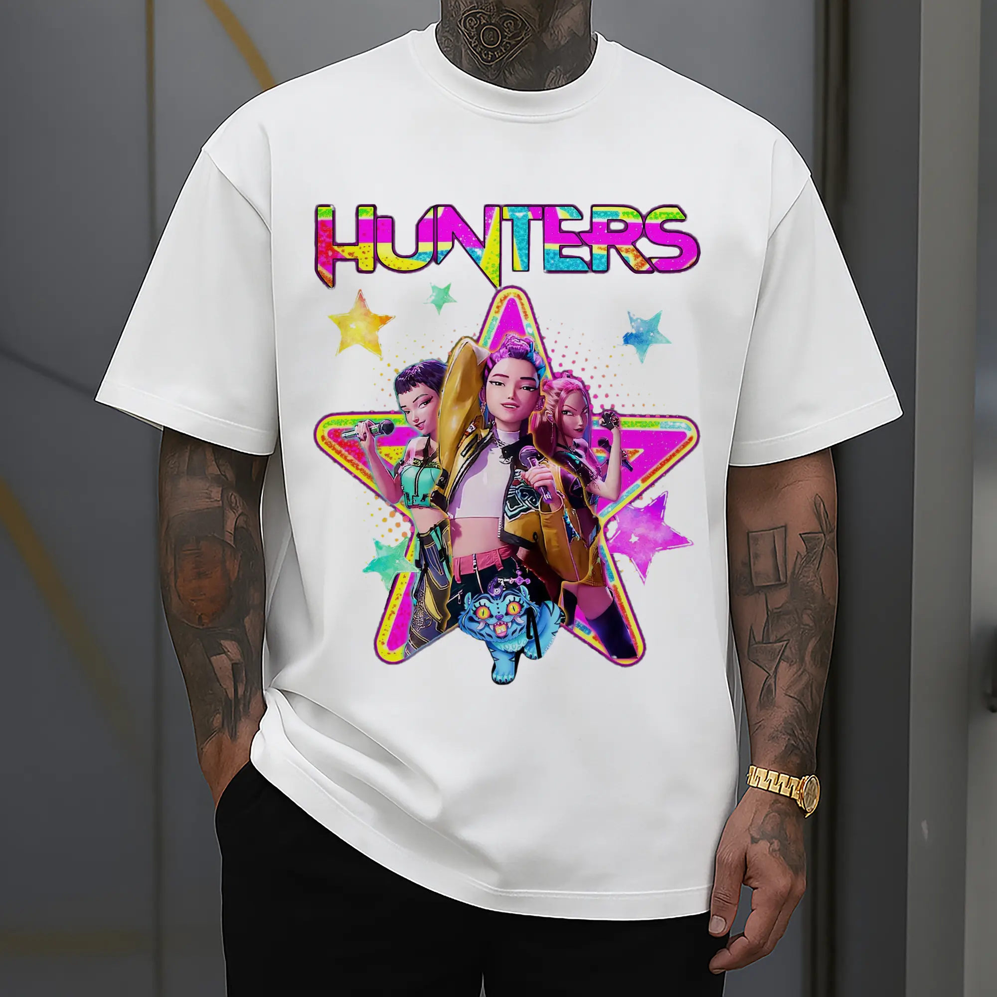 K-POP HUNTERS Anime Girl Characters with Neon Stars DIY Shirt