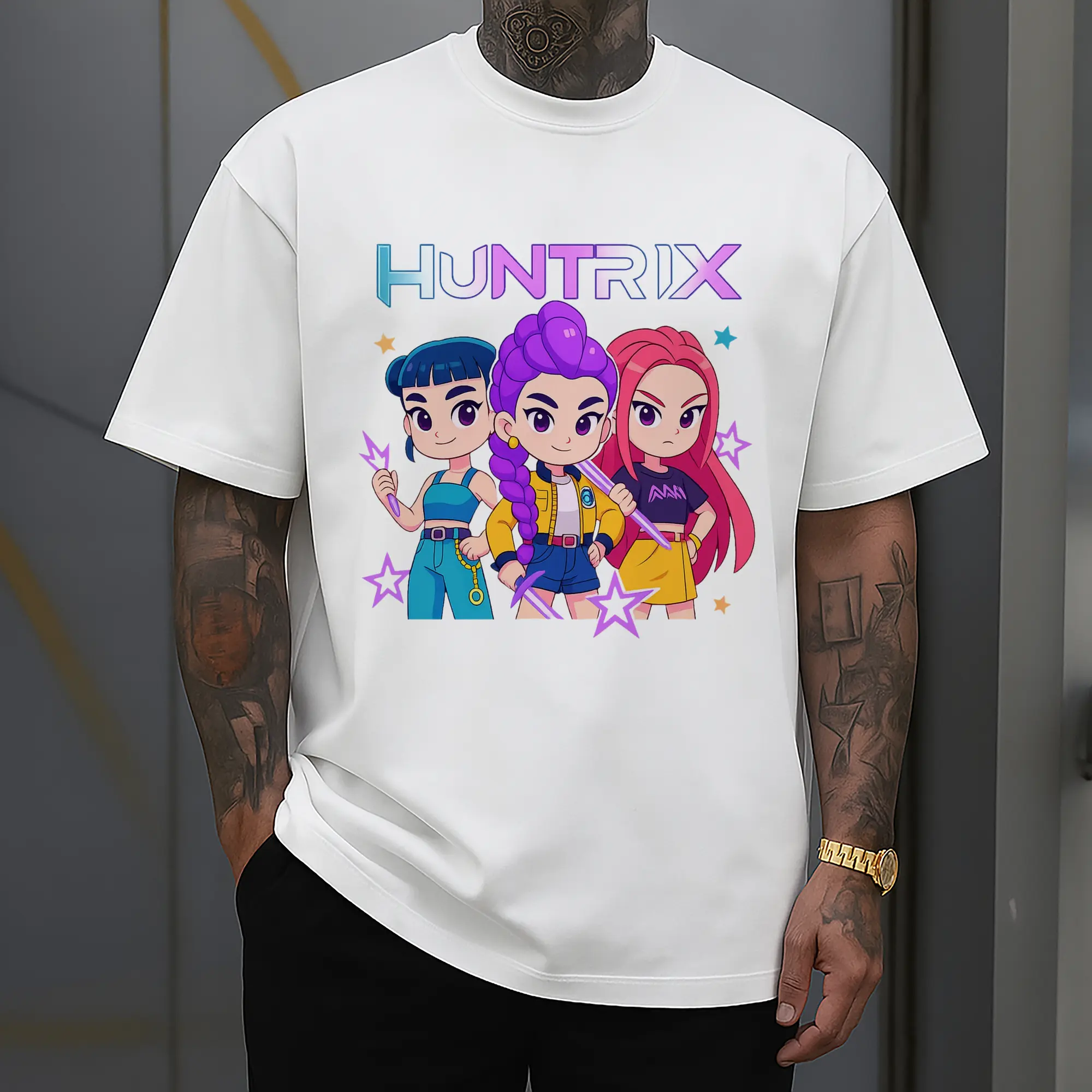 K-POP HUNTRIX Chibi Anime Girl Group DIY Shirt
