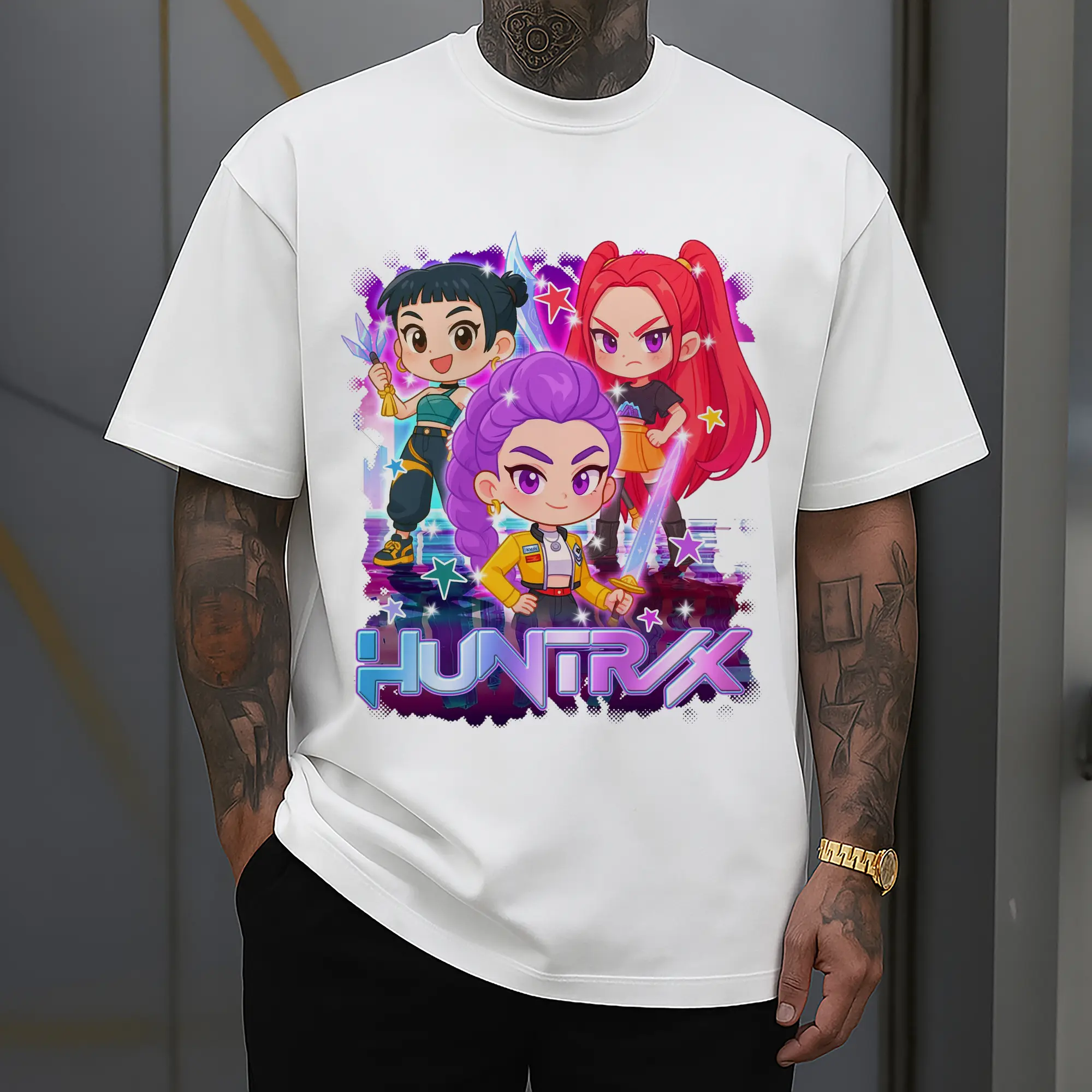 K-POP HUNTRIX Cyber Kawaii Girl Characters with Stars DIY Shirt