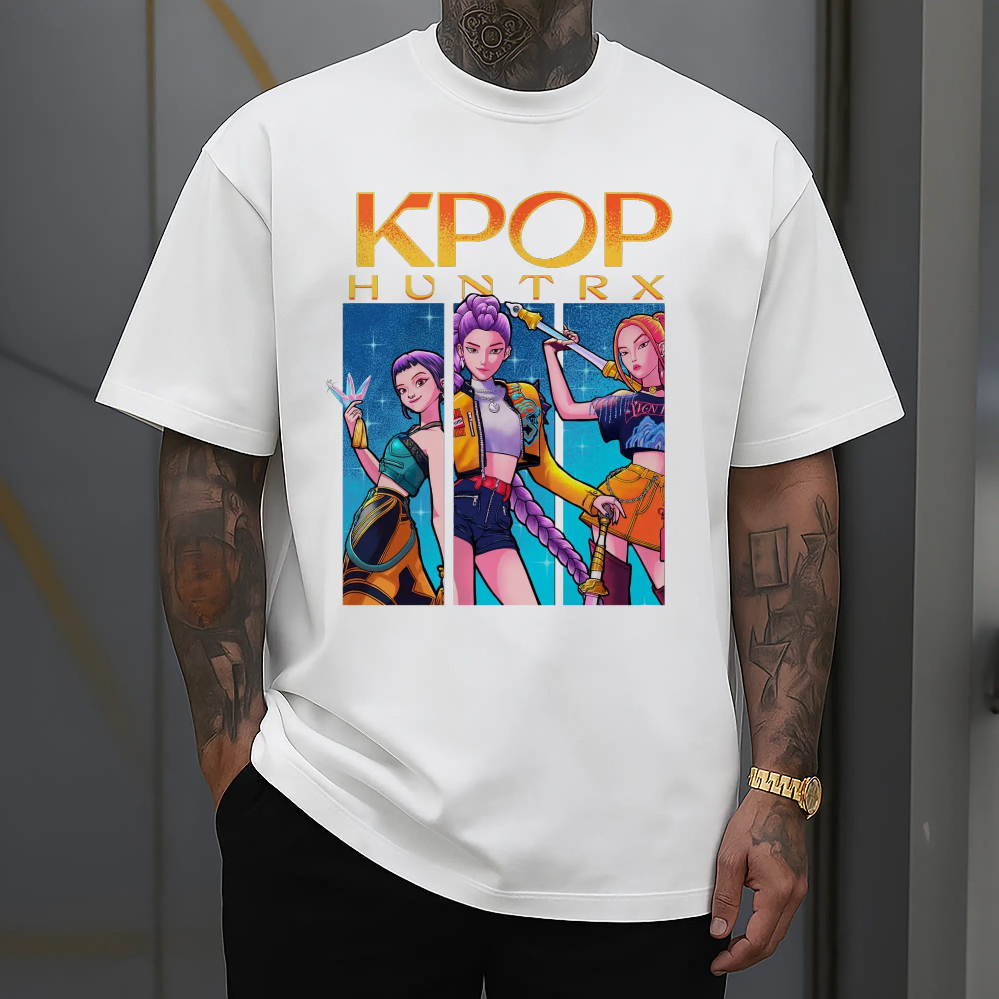 K-POP Huntrx Anime Girl Characters with Cyber Weapons DIY Shirt
