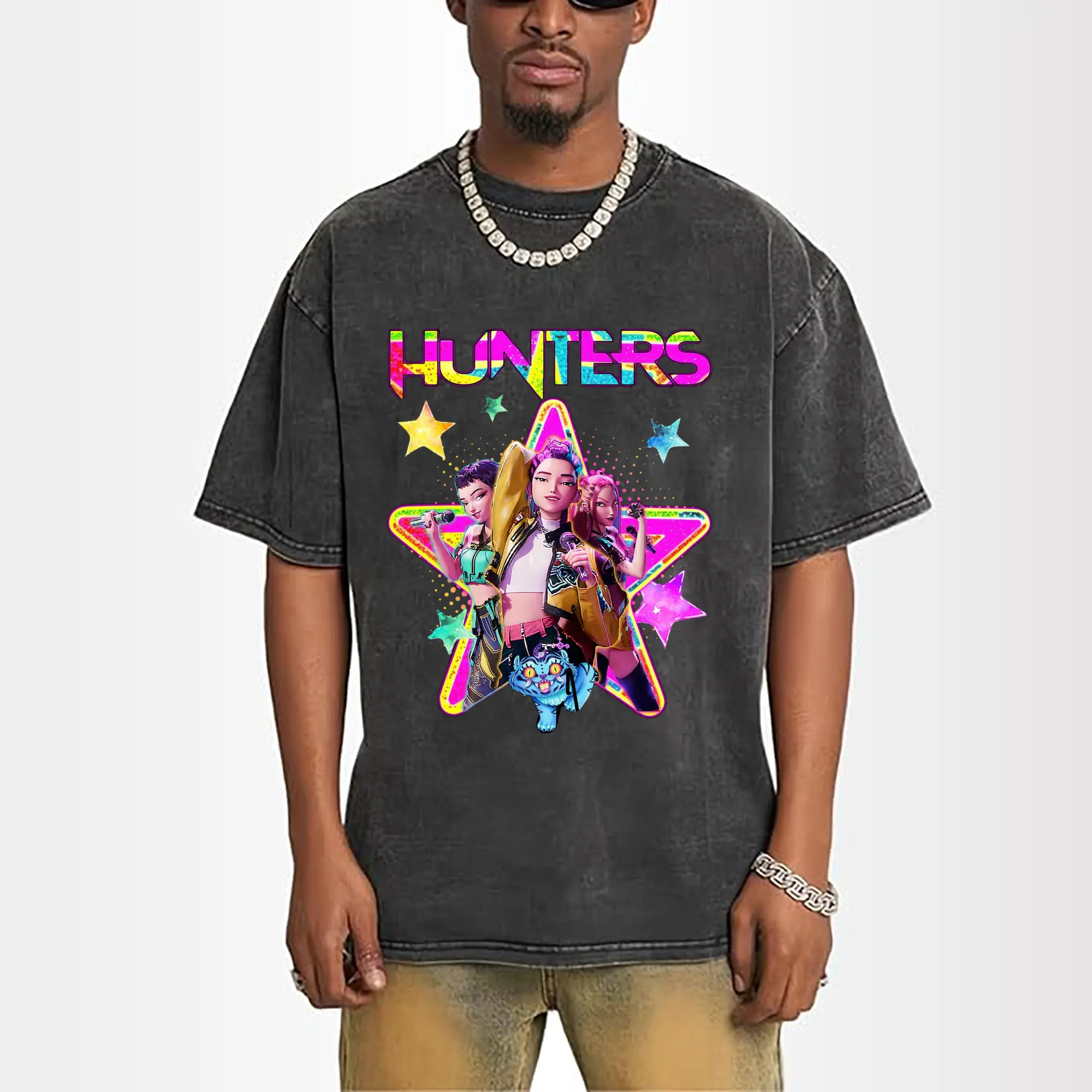 K-POP HUNTERS Anime Girl Characters with Neon Stars DIY Shirt