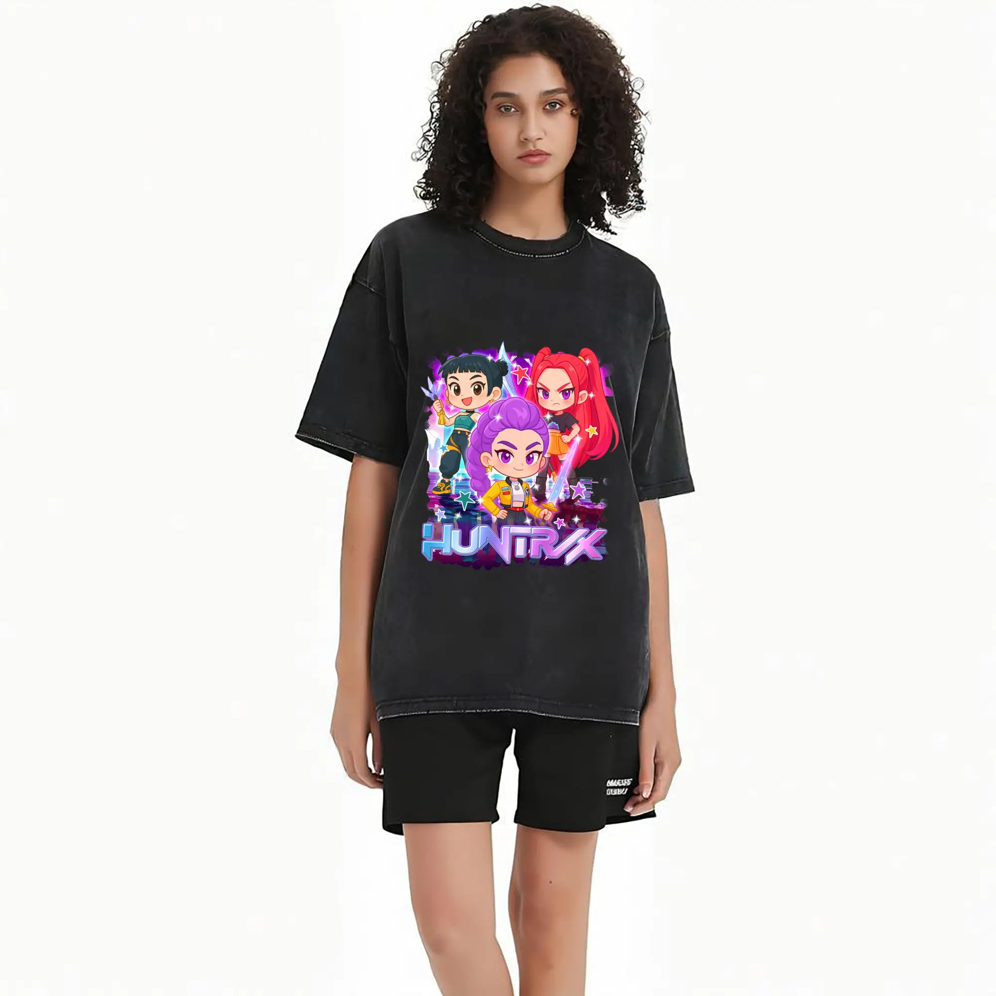 K-POP HUNTRIX Cyber Kawaii Girl Characters with Stars DIY Shirt