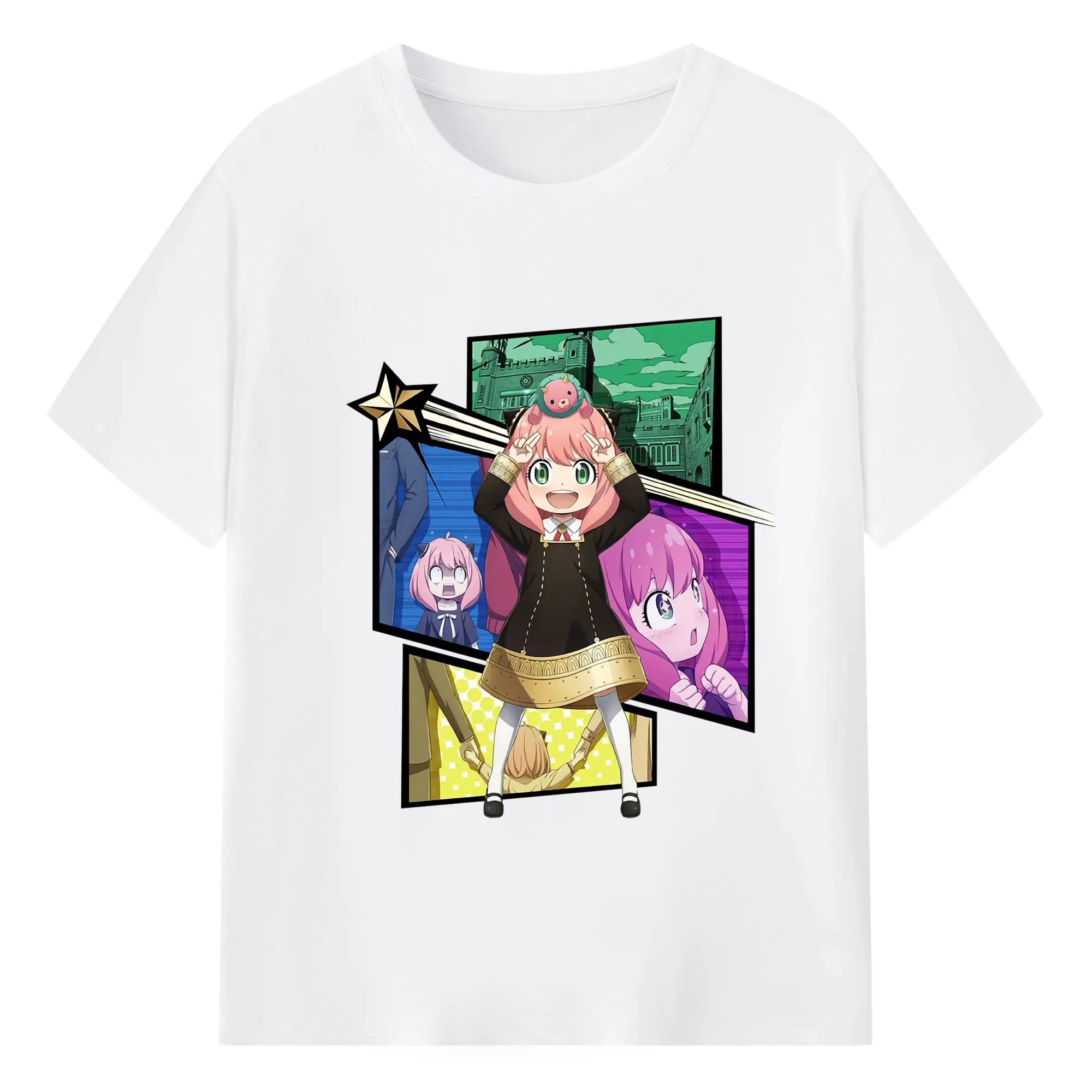 Spy×Family Anya Forger Kawaii Collage DIY Shirt - 180g Cotton T-Shirt With Front Heat Transfer Print – Soft, Lightweight, Fitted Design – Comfortable Casual Wear For Sports & Everyday Use