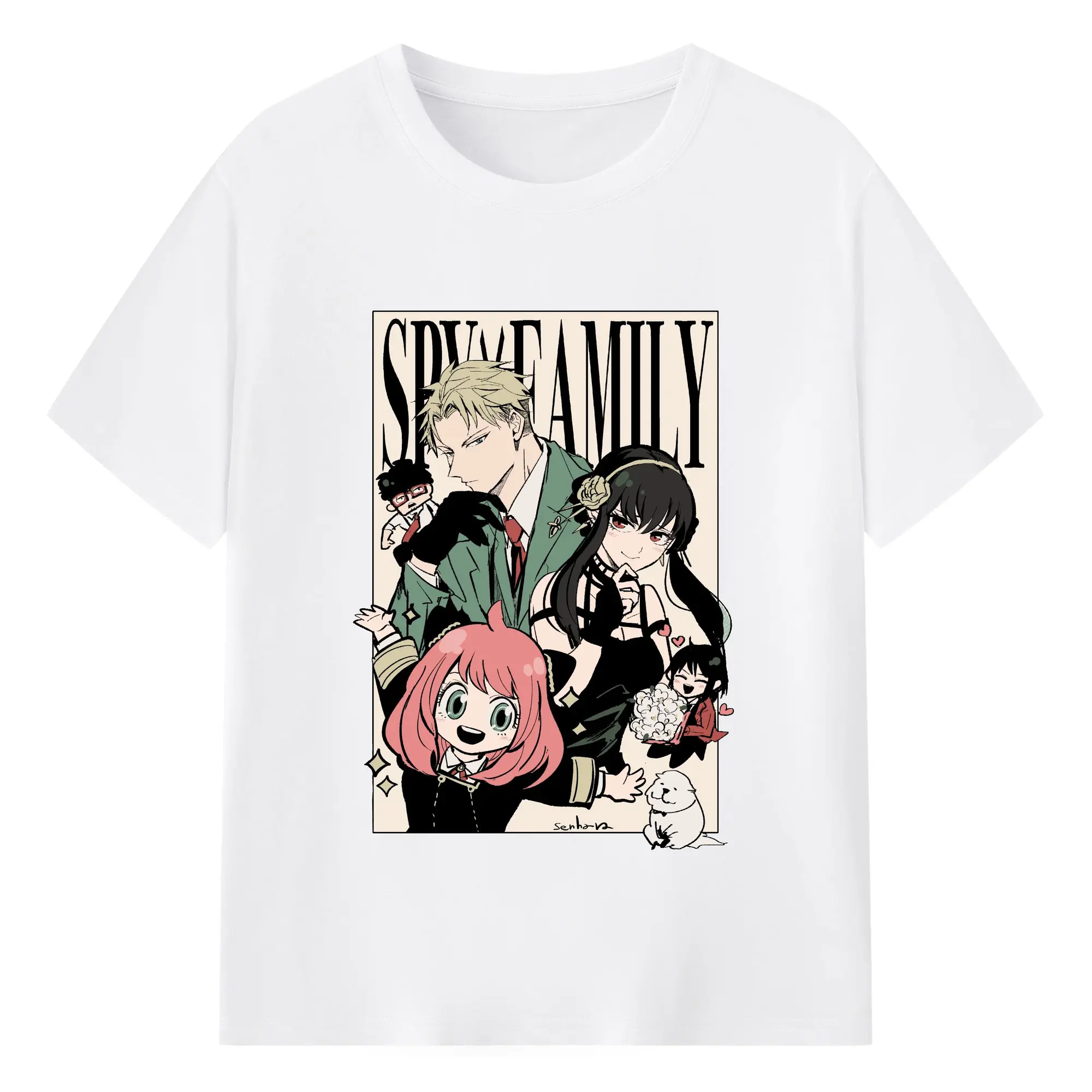 Spy×Family Retro Forger Family Group DIY Shirt - 180g Cotton T-Shirt With Front Heat Transfer Print – Soft, Lightweight, Fitted Design – Comfortable Casual Wear For Sports & Everyday Use