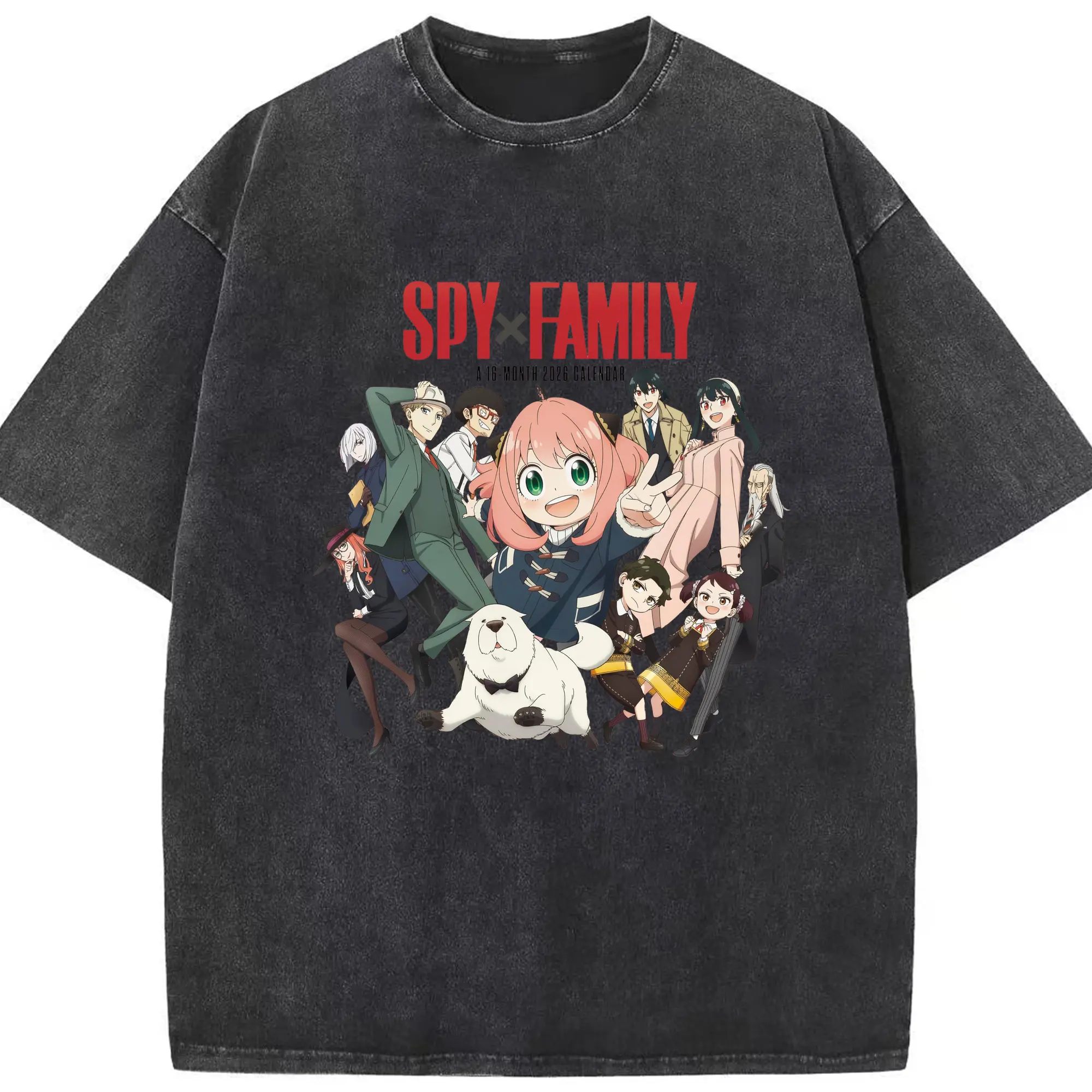 Spy×Family All Characters Anime Style DIY Shirt - Washed Vintage Look 230g Cotton Oversized T-Shirt With Front Heat Transfer Print – Soft, Lightweight, Stylish Fit – Comfortable Casual Wear For Sports & Everyday Use