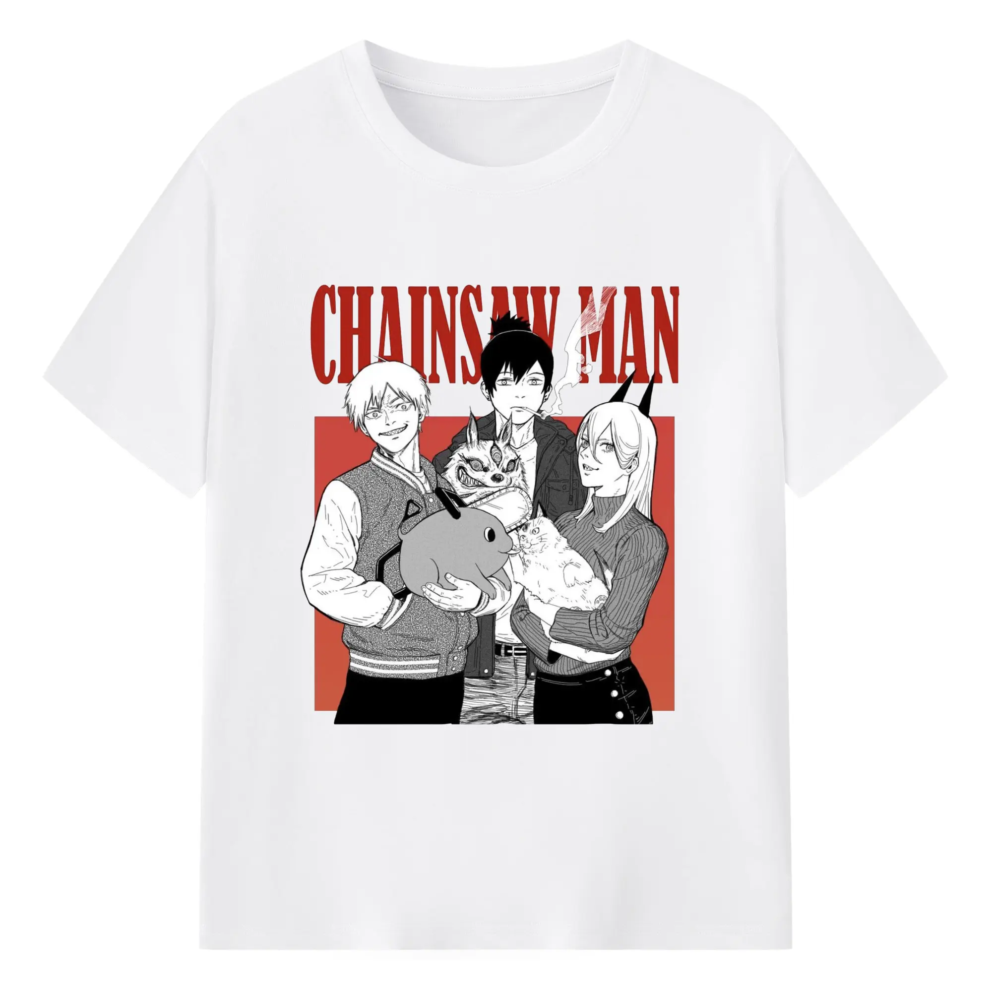 Chainsaw Man Group Characters Manga-Style DIY Shirt - 180g Cotton T-Shirt With Front Heat Transfer Print – Soft, Lightweight, Fitted Design – Comfortable Casual Wear For Sports & Everyday Use
