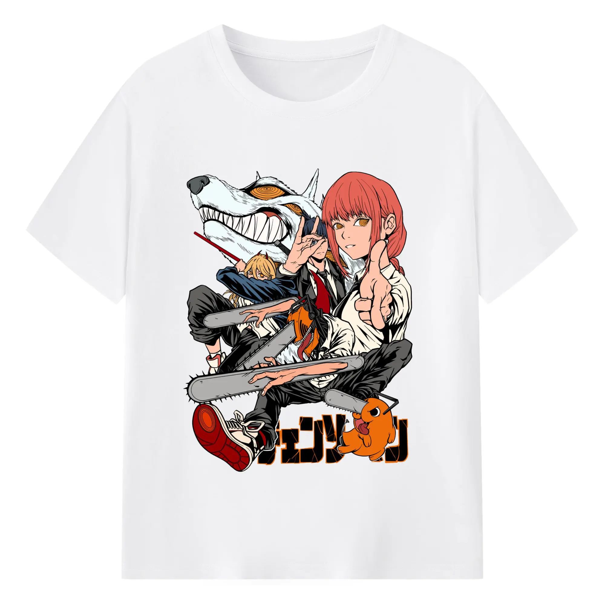 Chainsaw Man Main Characters Battle Style DIY Shirt - 180g Cotton T-Shirt With Front Heat Transfer Print – Soft, Lightweight, Fitted Design – Comfortable Casual Wear For Sports & Everyday Use