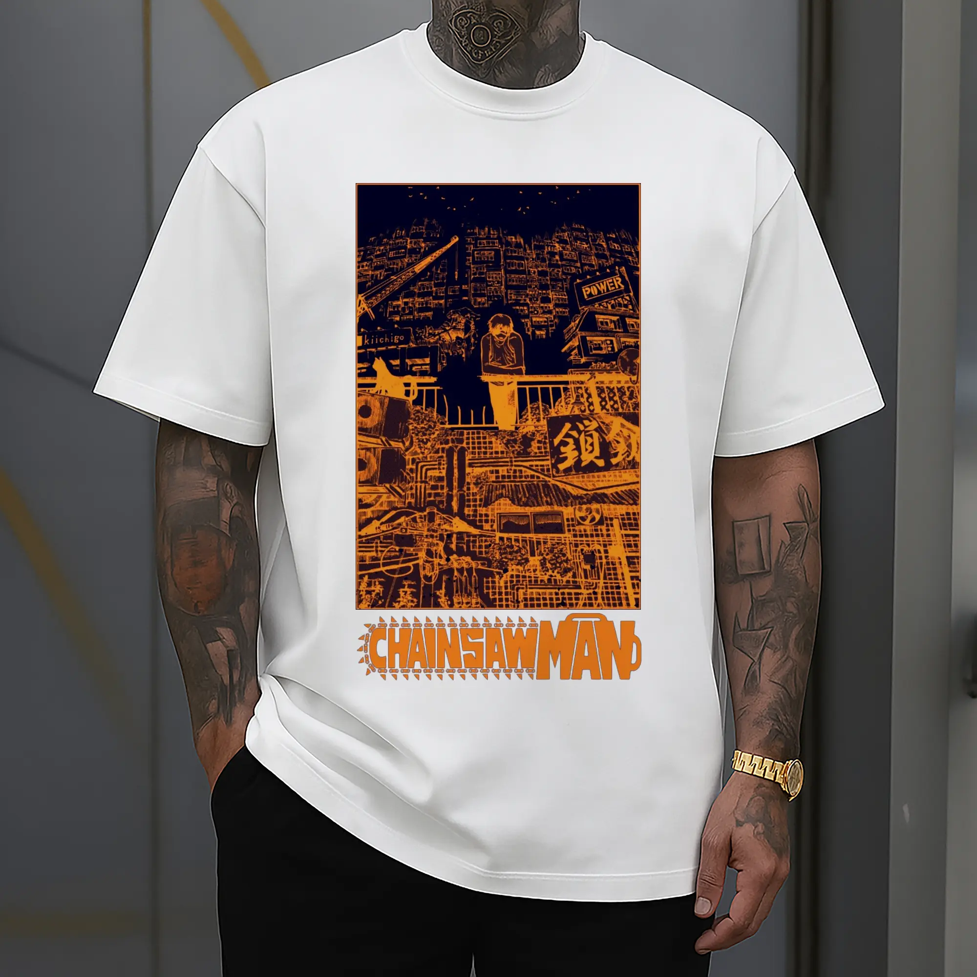 Chainsaw Man Cyber City Orange Aesthetic DIY Shirt