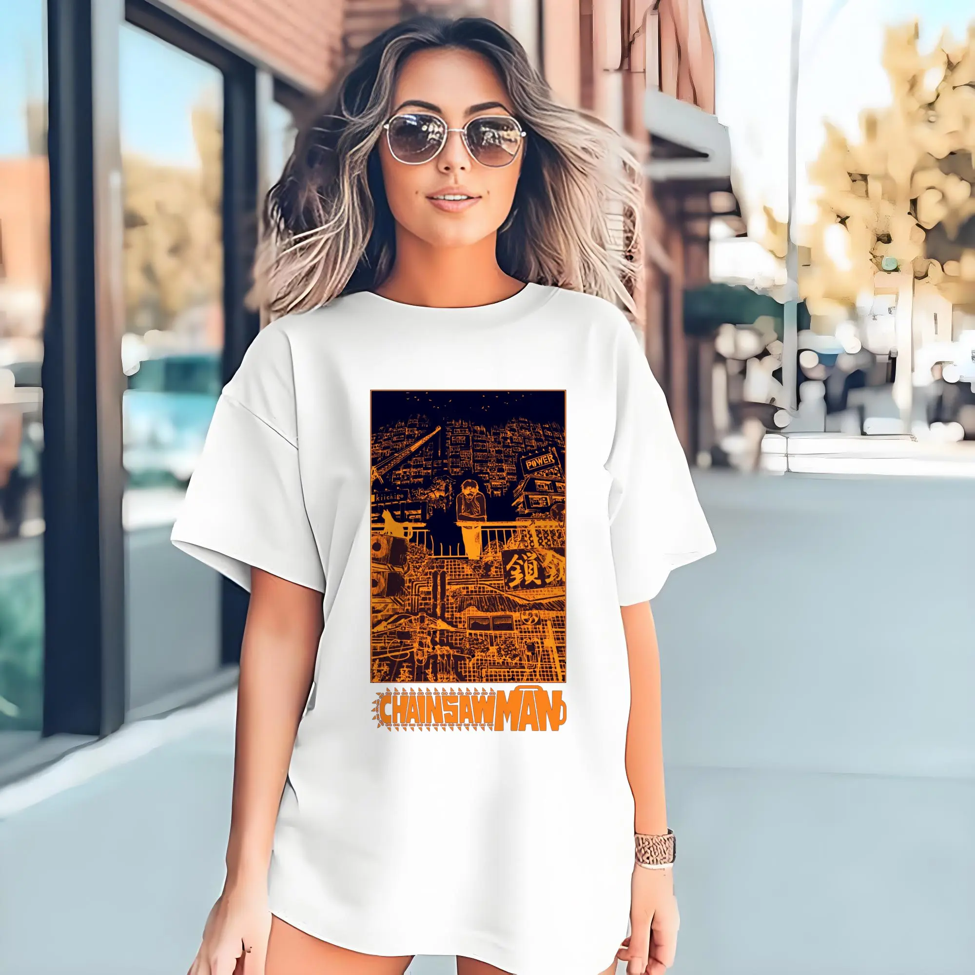 Chainsaw Man Cyber City Orange Aesthetic DIY Shirt