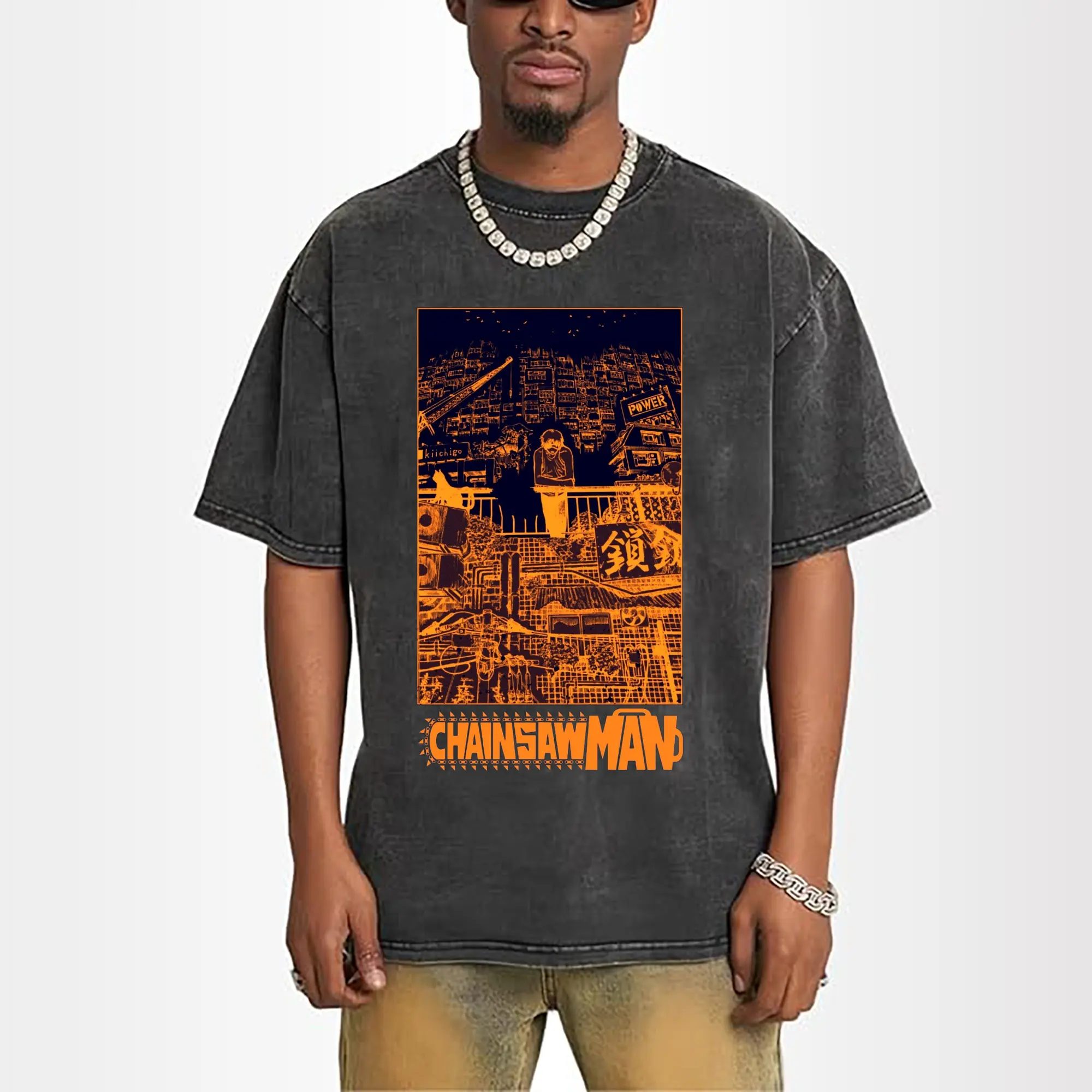 Chainsaw Man Cyber City Orange Aesthetic DIY Shirt