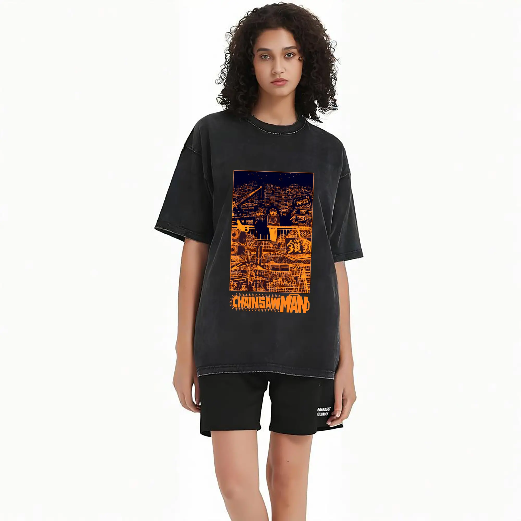 Chainsaw Man Cyber City Orange Aesthetic DIY Shirt