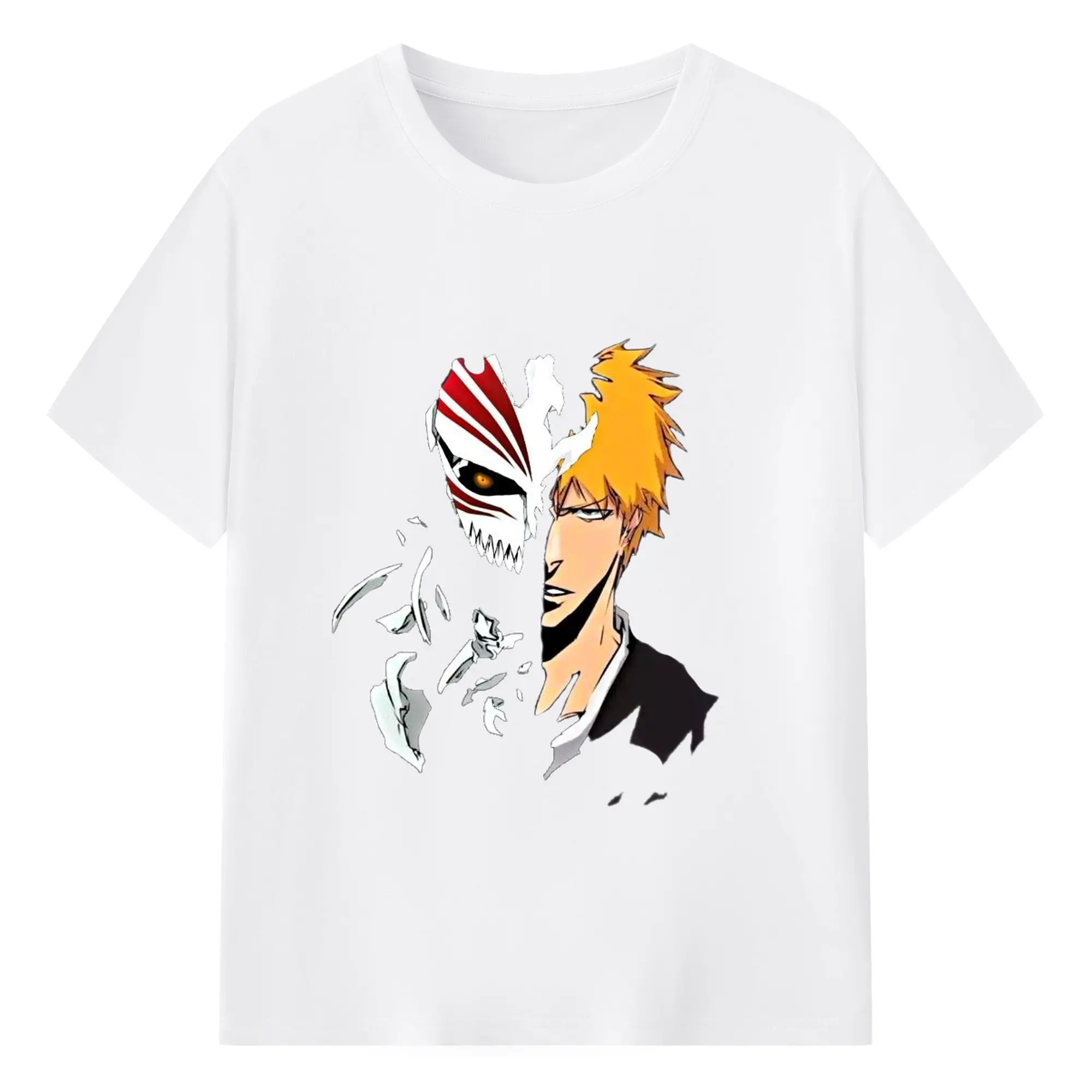 BLEACH Ichigo Hollow Mask Anime DIY - 180g Cotton T-Shirt With Front Heat Transfer Print – Soft, Lightweight, Fitted Design – Comfortable Casual Wear For Sports & Everyday Use