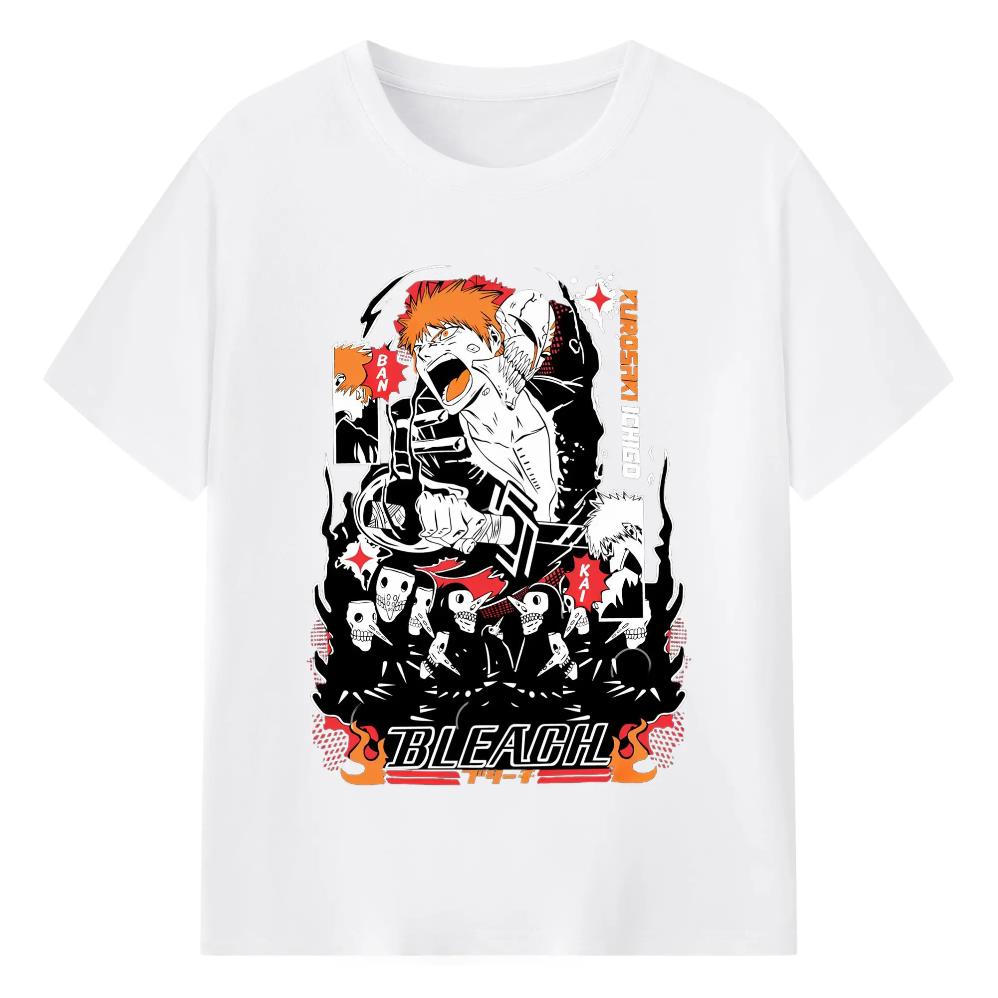 BLEACH Kurosaki Ichigo Bankai Anime DIY - 180g Cotton T-Shirt With Front Heat Transfer Print – Soft, Lightweight, Fitted Design – Comfortable Casual Wear For Sports & Everyday Use