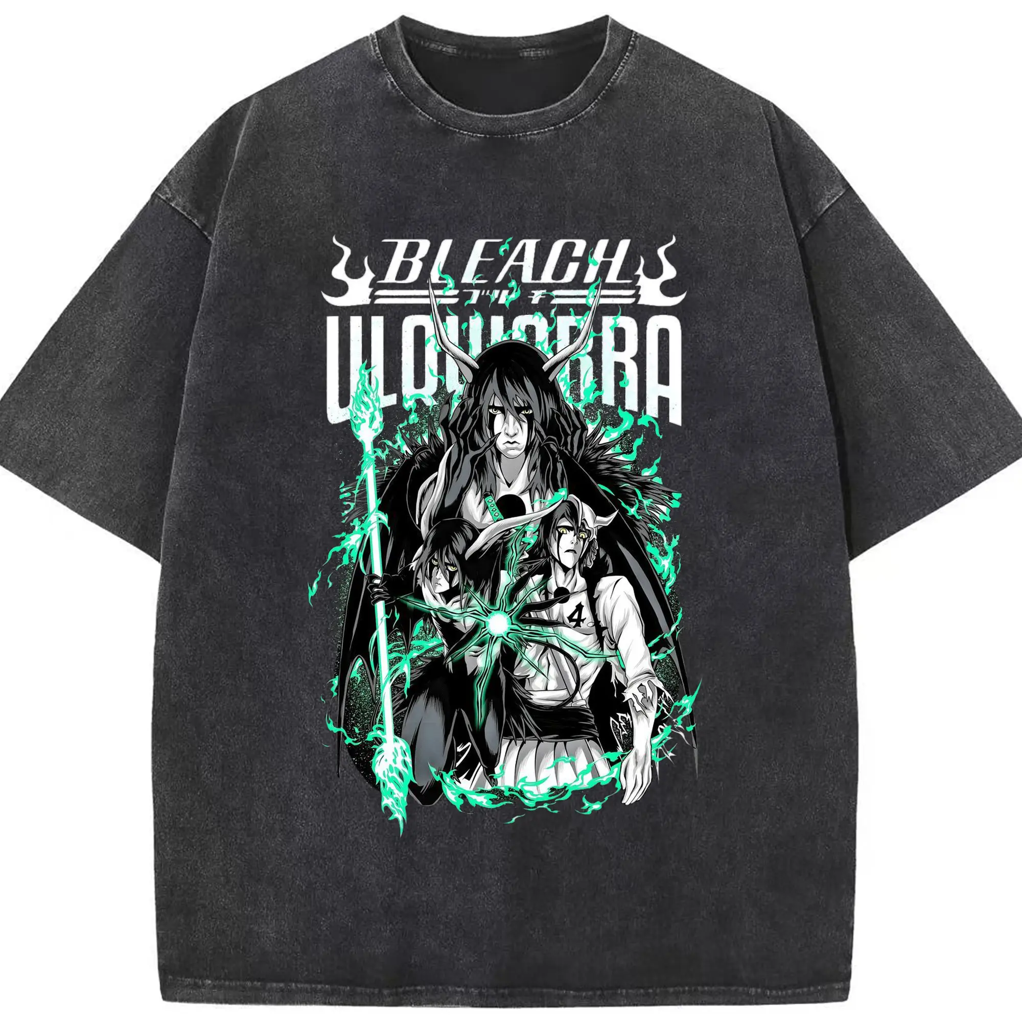 BLEACH Ulquiorra Dark Fantasy Trendy DIY - Washed Vintage Look 230g Cotton Oversized T-Shirt With Front Heat Transfer Print – Soft, Lightweight, Stylish Fit – Comfortable Casual Wear For Sports & Everyday Use