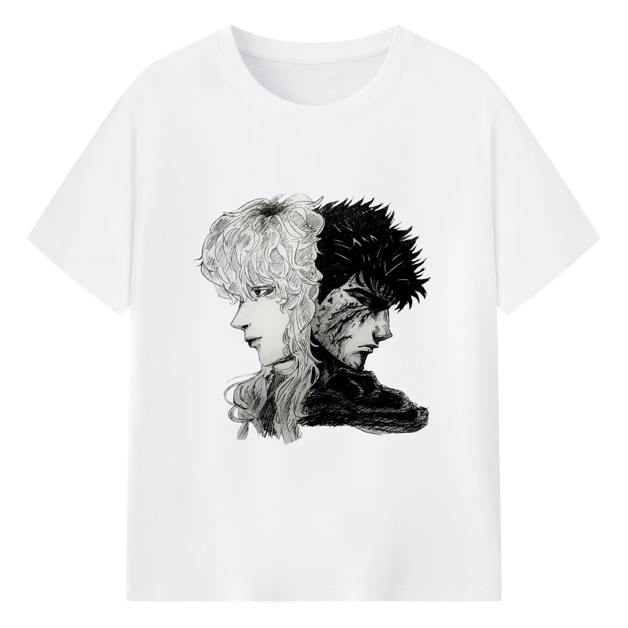 Berserk Griffith & Guts Black White DIY - 180g Cotton T-Shirt With Front Heat Transfer Print – Soft, Lightweight, Fitted Design – Comfortable Casual Wear For Sports & Everyday Use