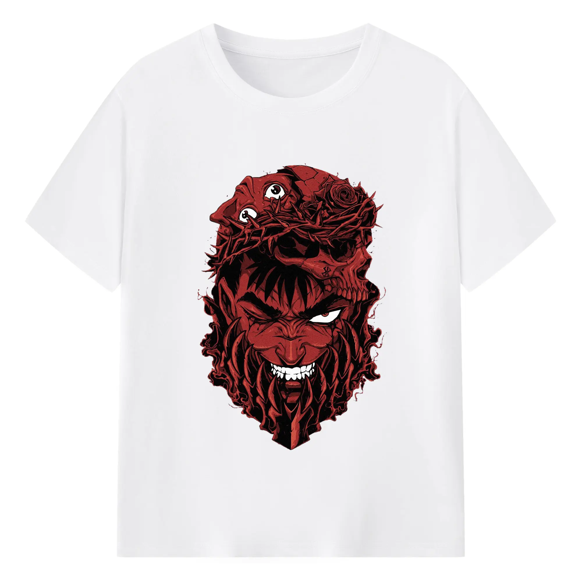 Berserk Guts Dark Fantasy Gothic Red Art DIY - 180g Cotton T-Shirt With Front Heat Transfer Print – Soft, Lightweight, Fitted Design – Comfortable Casual Wear For Sports & Everyday Use