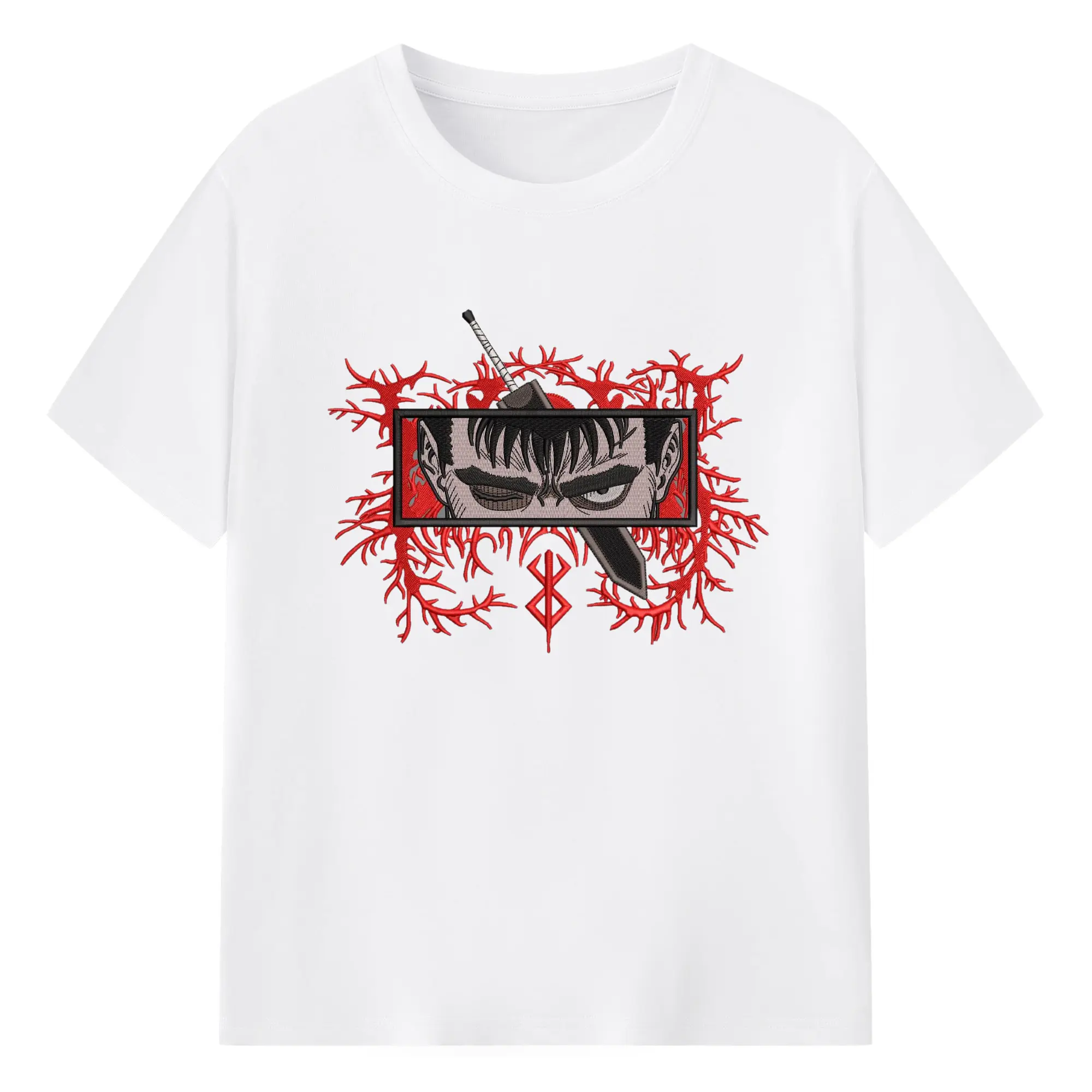 Berserk Dark Fantasy Embroidery DIY - 180g Cotton T-Shirt With Front Heat Transfer Print – Soft, Lightweight, Fitted Design – Comfortable Casual Wear For Sports & Everyday Use