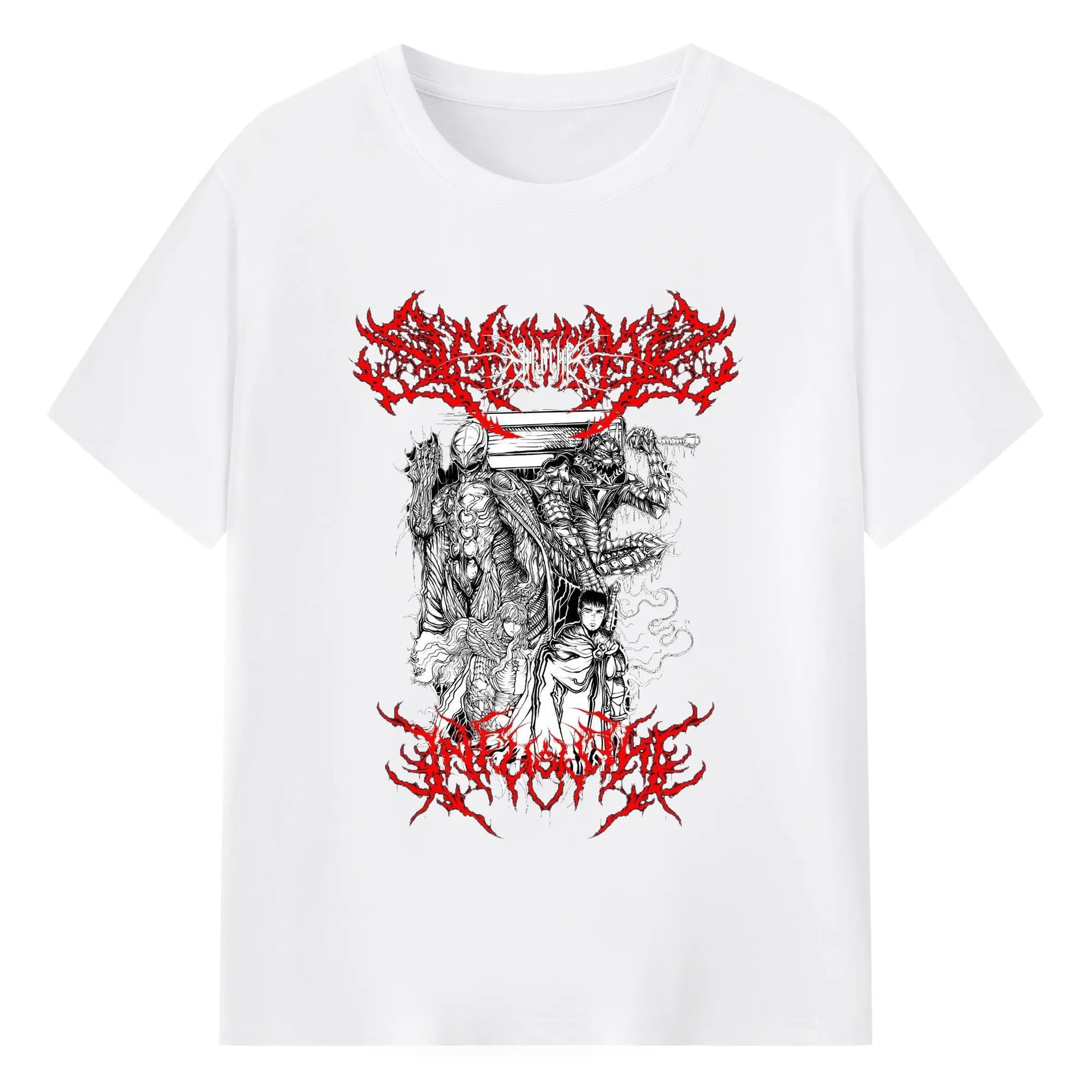 Berserk Dark Fantasy Extreme Metal DIY - 180g Cotton T-Shirt With Front Heat Transfer Print – Soft, Lightweight, Fitted Design – Comfortable Casual Wear For Sports & Everyday Use