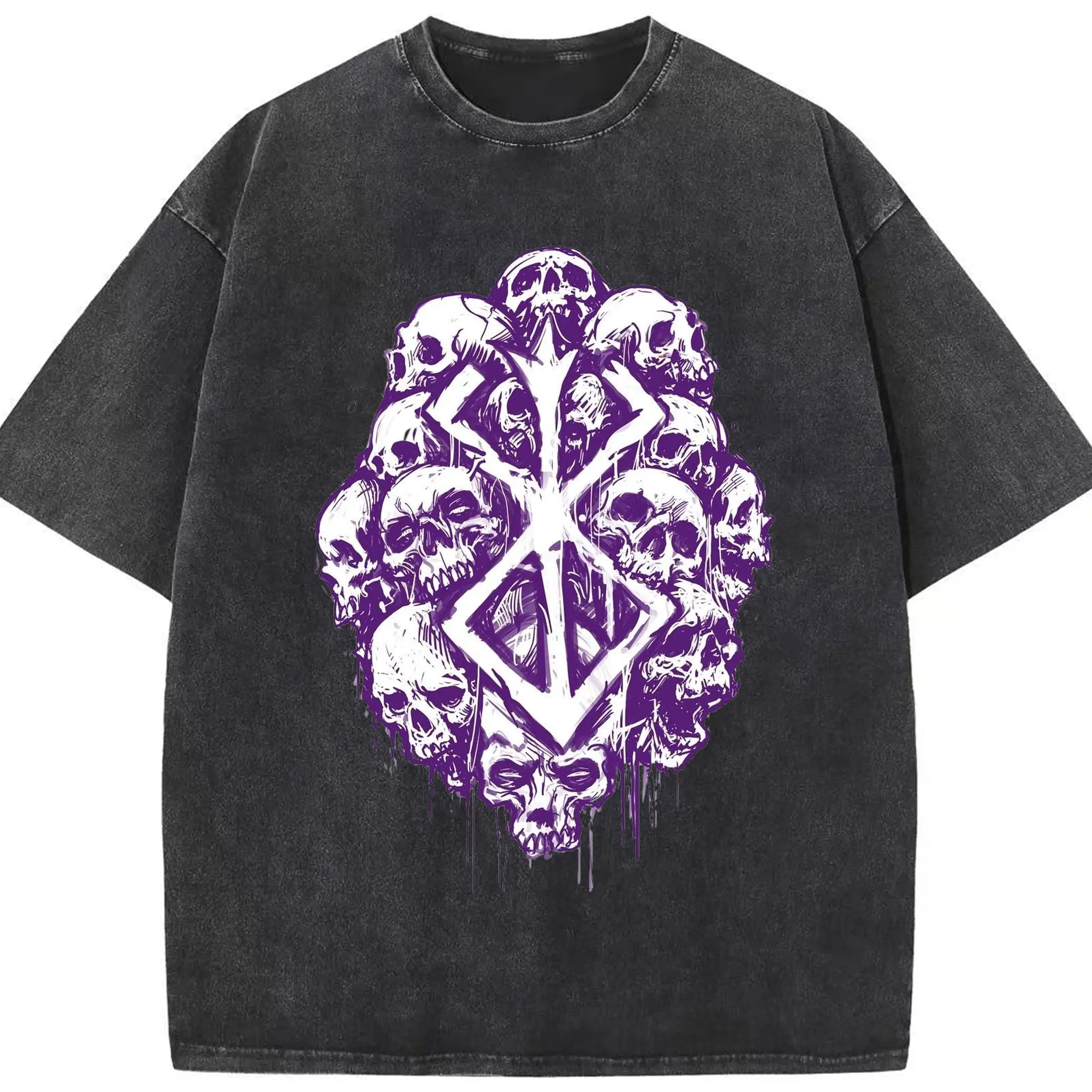 Berserk Dark Fantasy Extreme Metal DIY - Washed Vintage Look 230g Cotton Oversized T-Shirt With Front Heat Transfer Print – Soft, Lightweight, Stylish Fit – Comfortable Casual Wear For Sports & Everyday Use