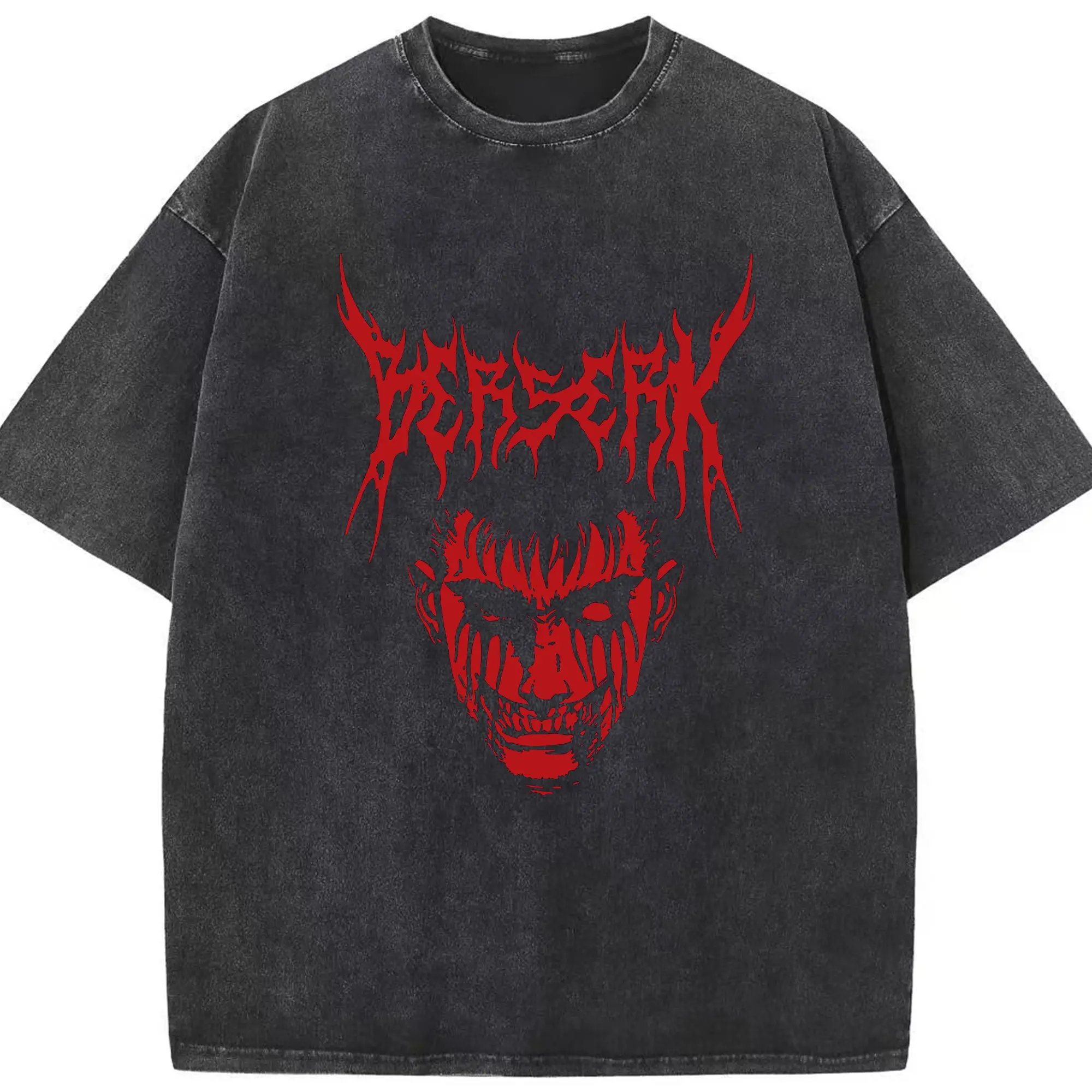 Berserk Extreme Metal Dark Fantasy DIY - Washed Vintage Look 230g Cotton Oversized T-Shirt With Front Heat Transfer Print – Soft, Lightweight, Stylish Fit – Comfortable Casual Wear For Sports & Everyday Use