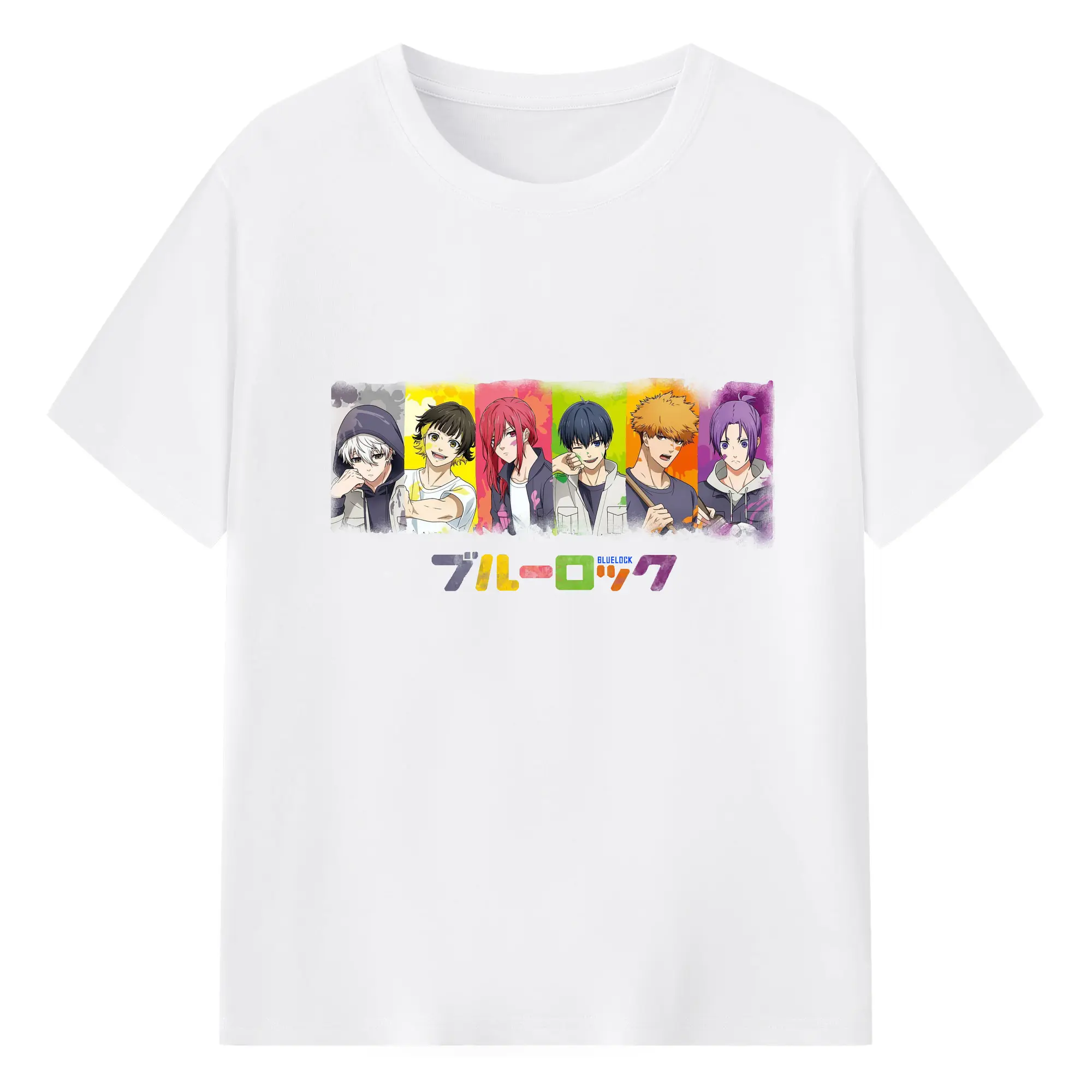 Blue Lock Watercolor Group Characters DIY Shirt - 180g Cotton T-Shirt With Front Heat Transfer Print – Soft, Lightweight, Fitted Design – Comfortable Casual Wear For Sports & Everyday Use